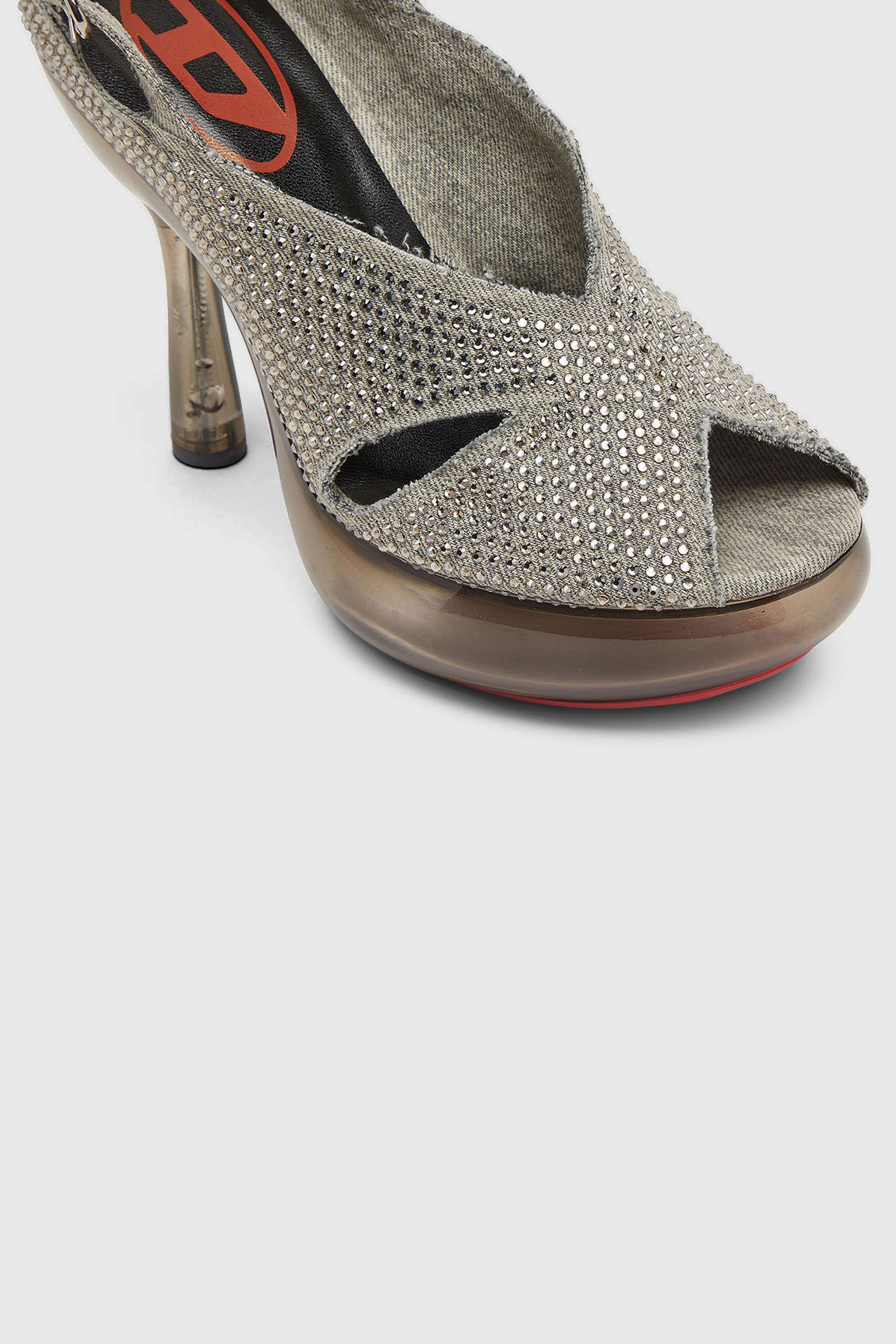 Diesel - D-LAKE PLATFORM SDL, Damen D-Lake-Sandaletten aus Kristalldenim und Plexiglas in Grau - 6