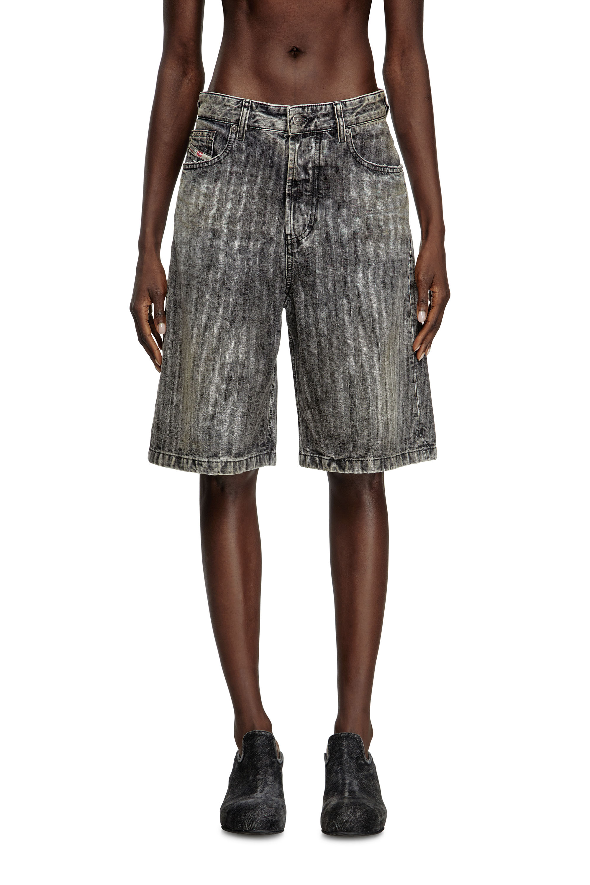 Diesel - DE-SIRE-SHORT, Damen Shorts aus Fischgrät-Denim in Hellgrau - 1