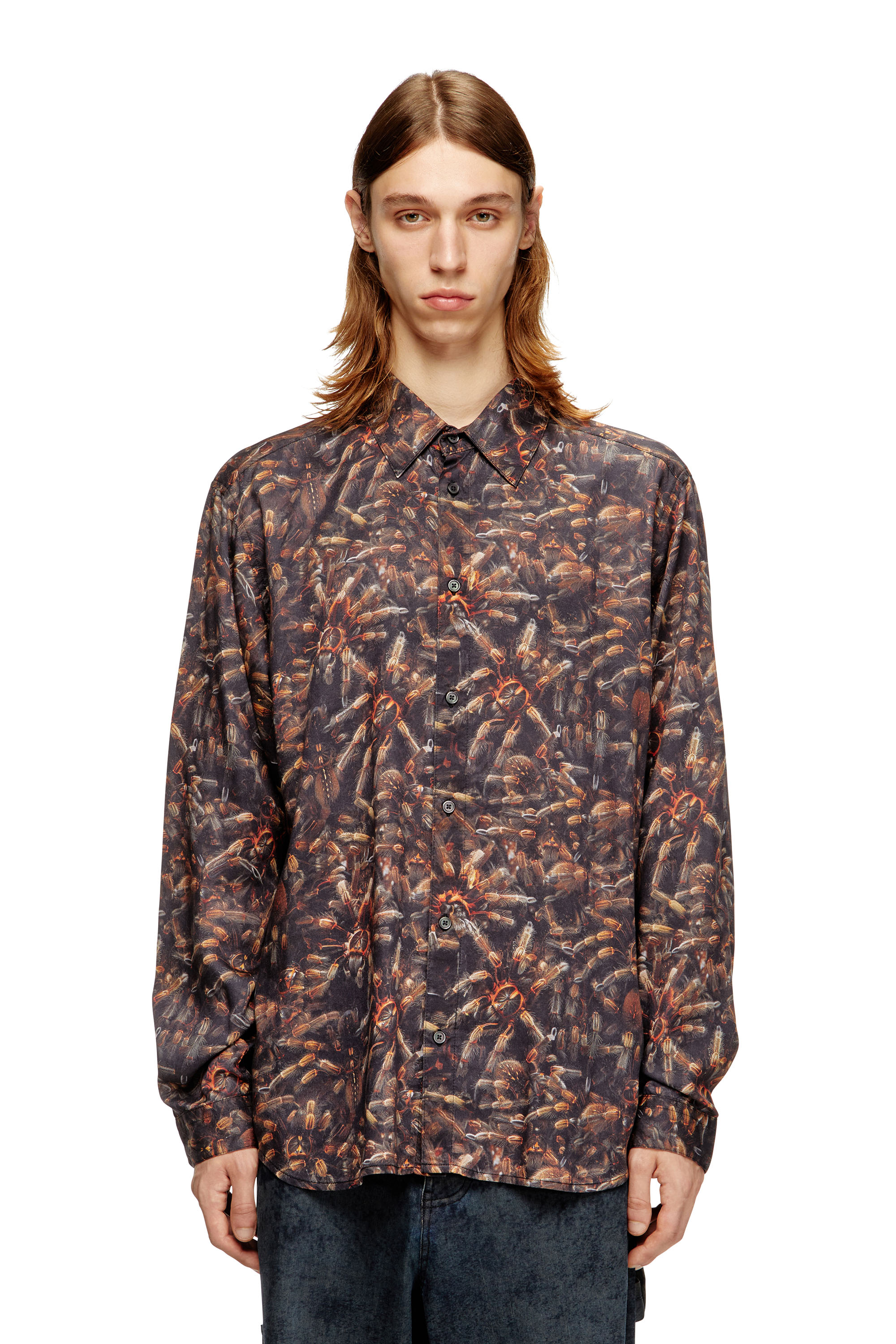 Diesel - S-SIMPLY-SPIDER-PJBK, Herren Lyocell-Hemd mit Allover-Print in Schwarz/Braun - 1