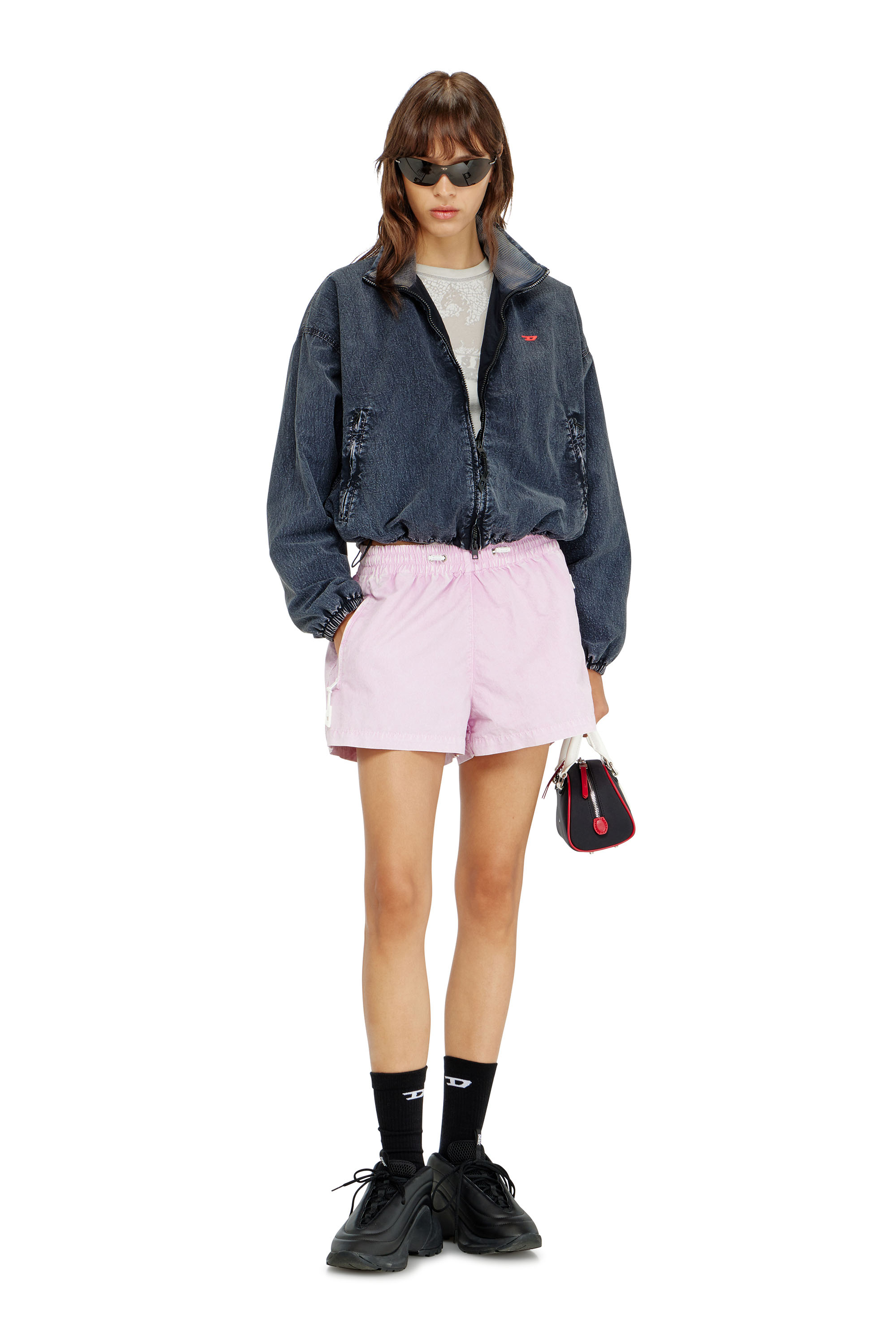 Diesel - G-LEAMER, Damen Windbreaker-Jacke aus acid-wash taslan in Dunkelblau - 2