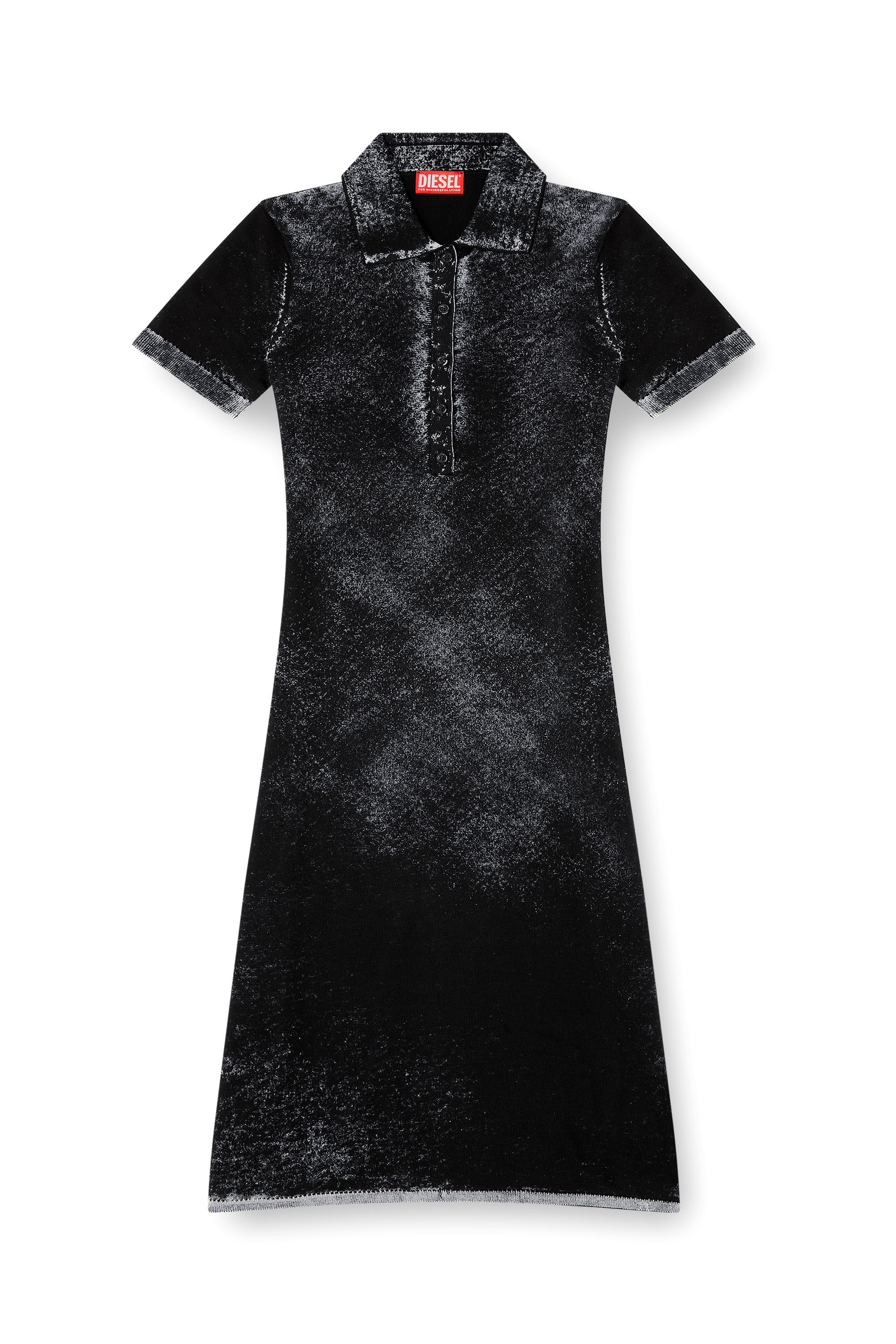 Diesel - M-LOURENS, Damen Midi-Polokleid aus umgekehrt bedrucktem Strick in Schwarz - 1