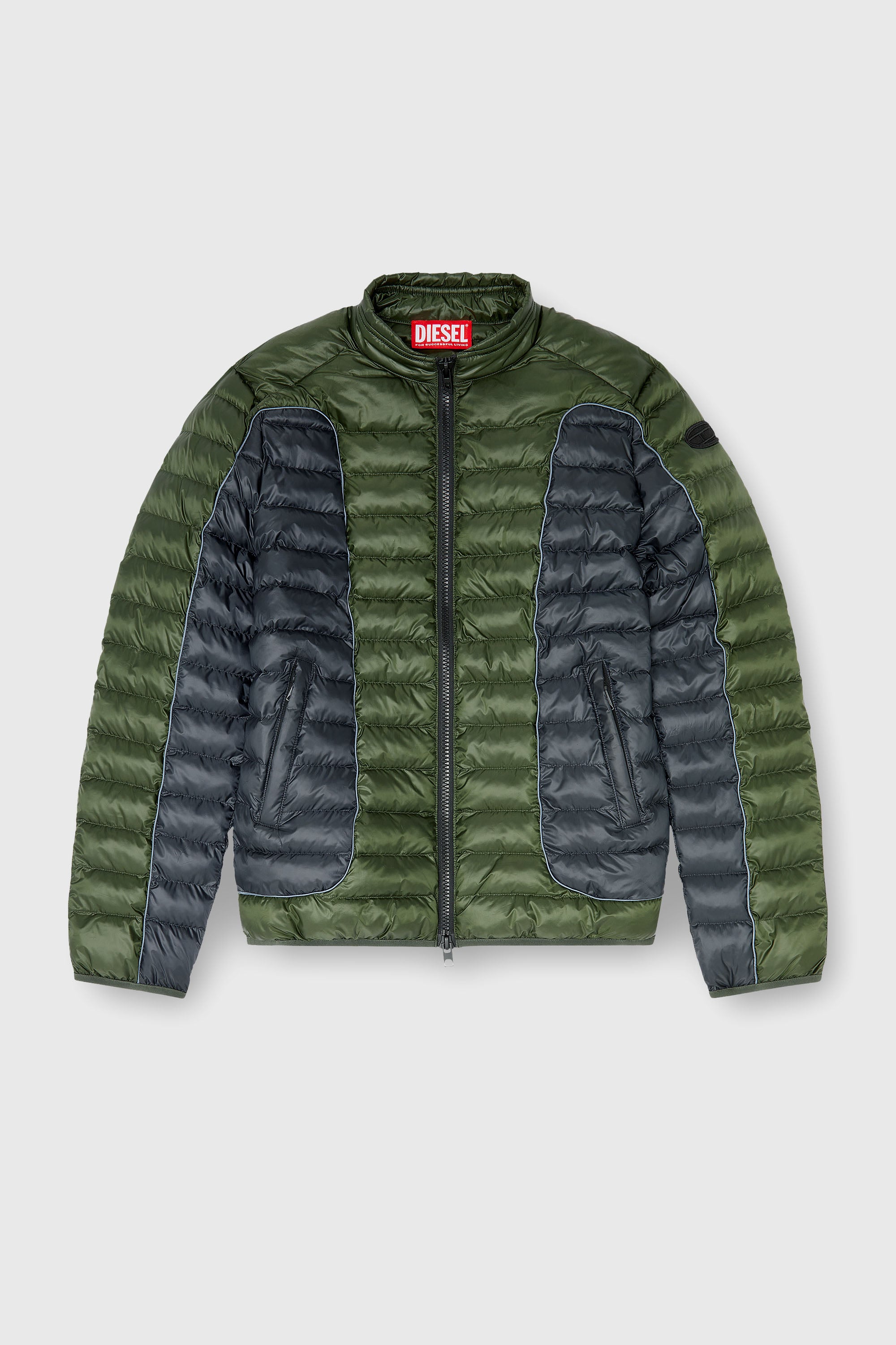 Diesel - W-PILOT-BLOCK, Herren Biker-Pufferjacke mit Colour-Block-Design in Grau/Gr&uuml;n - 2
