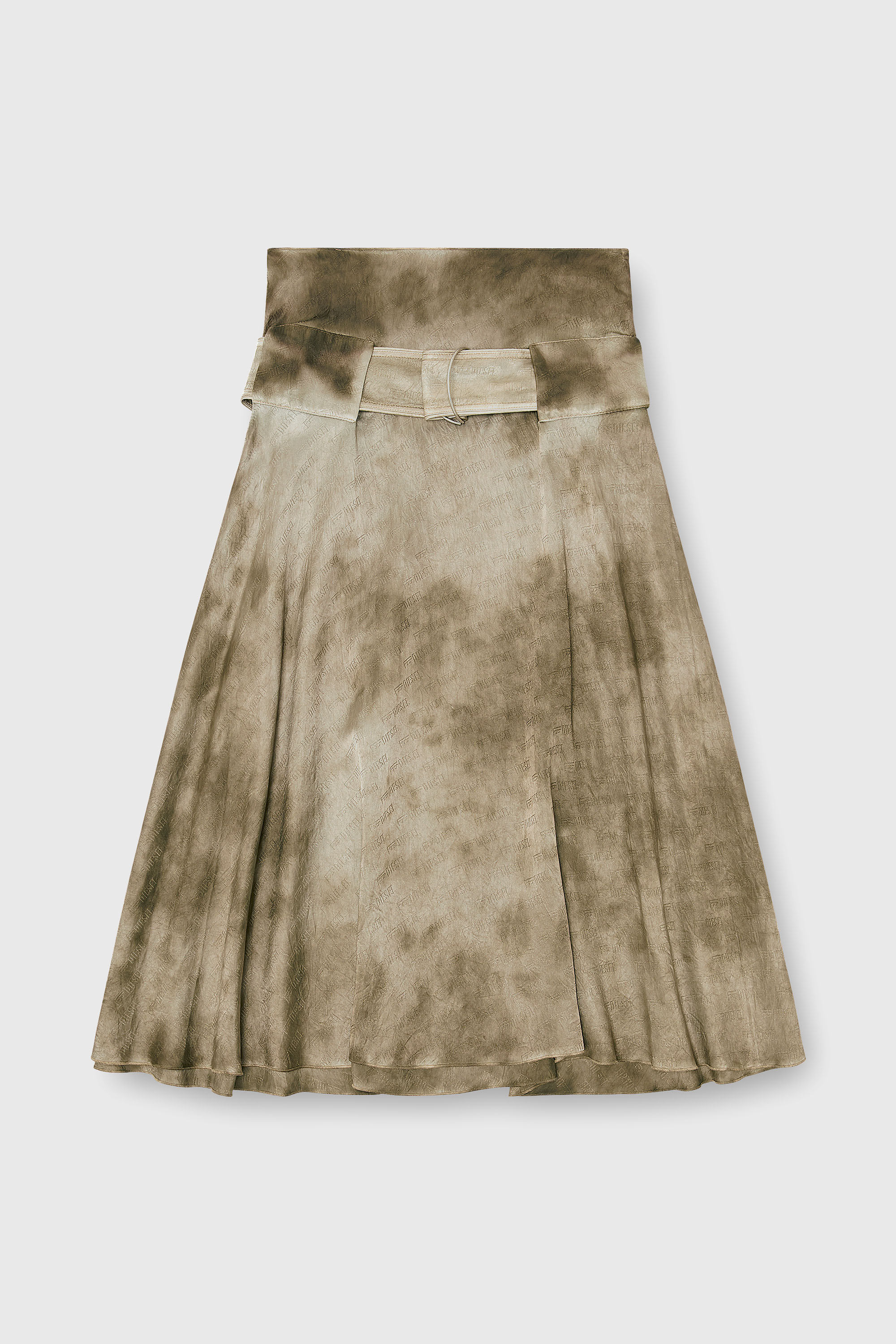 Diesel - O-DYLE, Damen Belted Midirock aus Logo-Jacquard-Satin in Hellbraun - 2