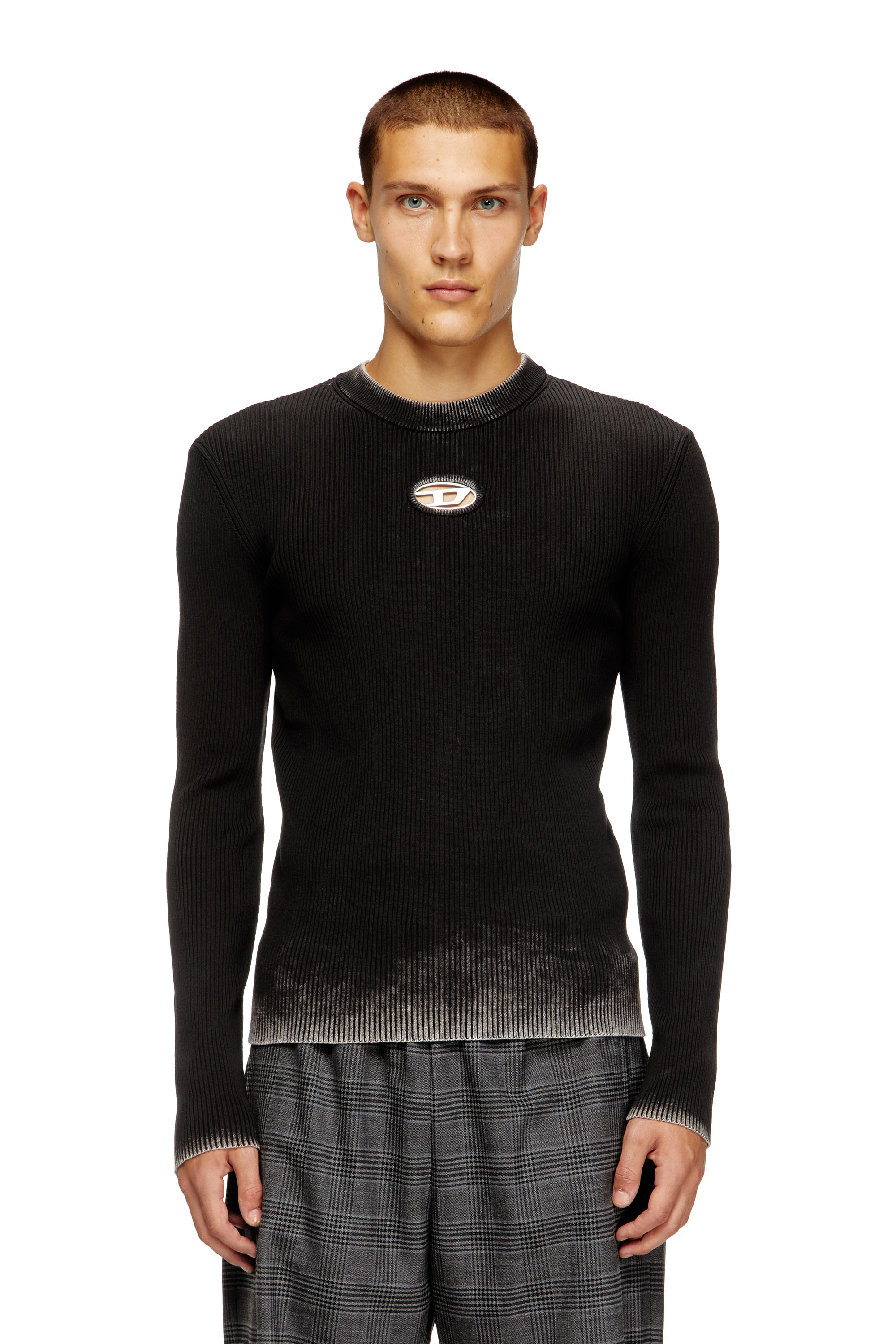 Diesel - K-DARIN-A, Herren Cut-out-Pullover mit Oval D in Schwarz - 3