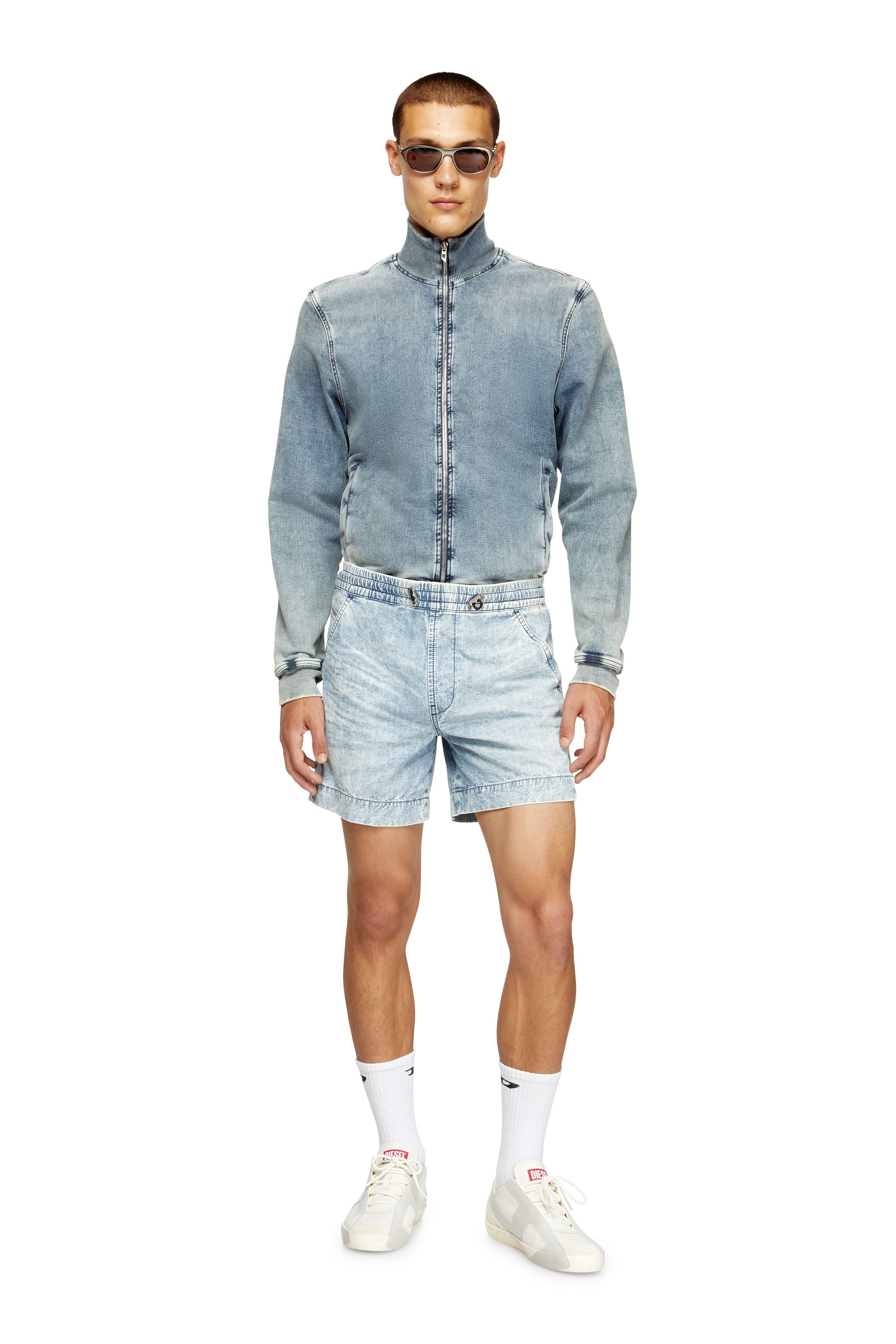 Diesel - D-TENNI-S, Unisex Shorts aus marmoriertem Denim in Hellblau - 3