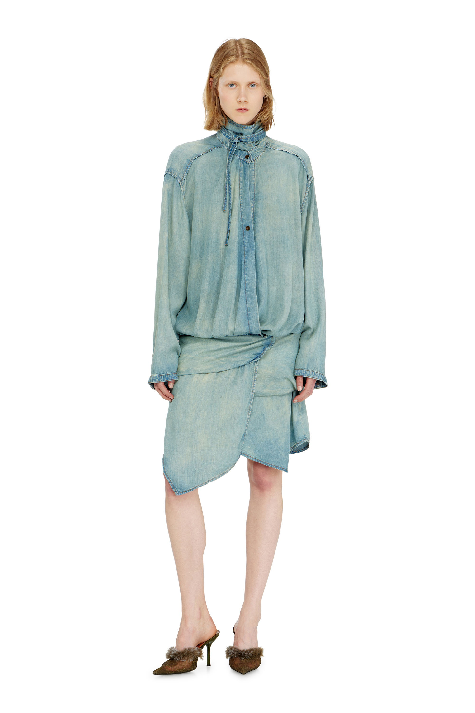 Diesel - DE-TILORA-S, Damen Oversized draped denim Hemdkleid in null - 3