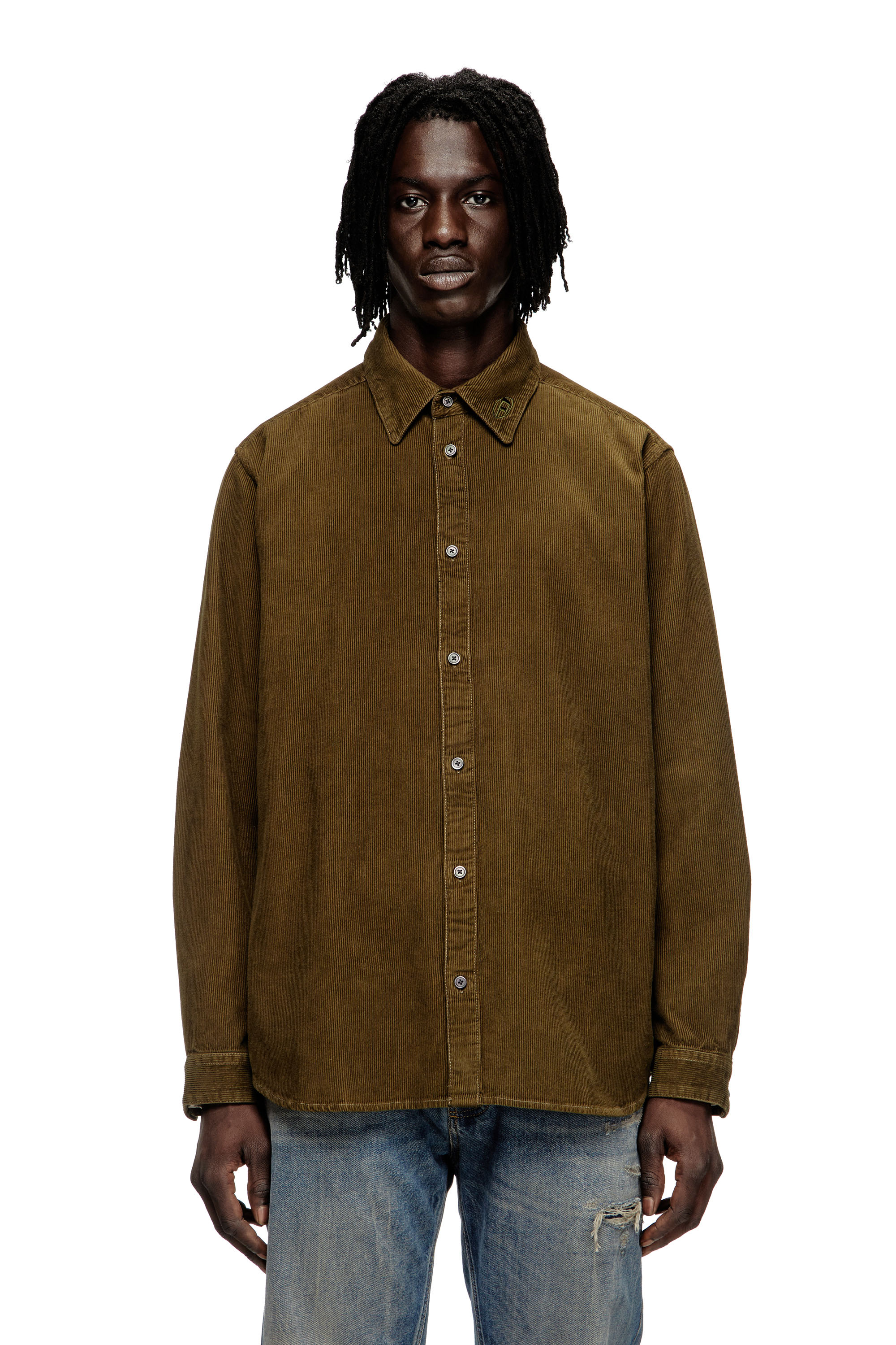 Diesel - S-SIMPLY-AJFQ, Herren Baumwollhemd mit Stickerei am Kragen in Grün - 3