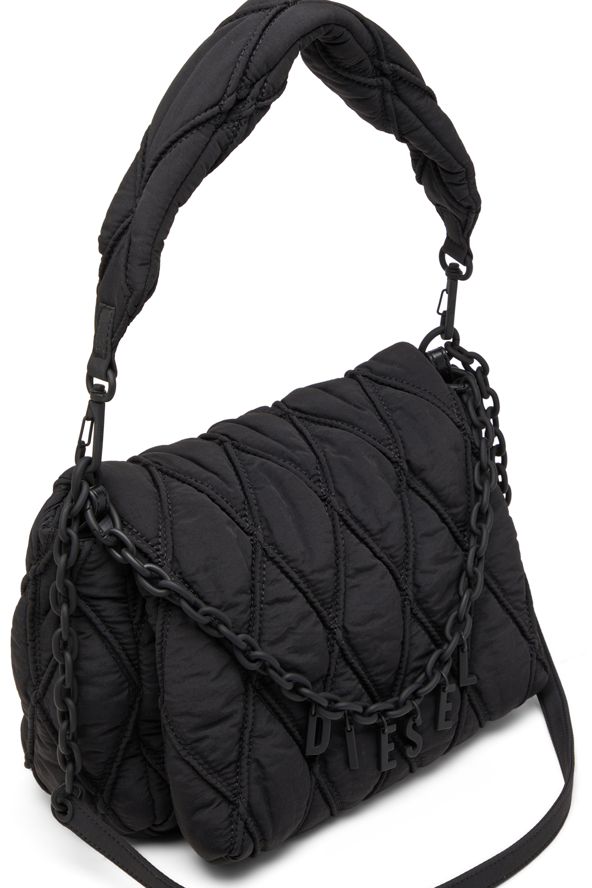 Diesel - CHARM-D SHOULDER M, Damen Charm-D-M-Schultertasche aus gestepptem Nylon in Schwarz - 4