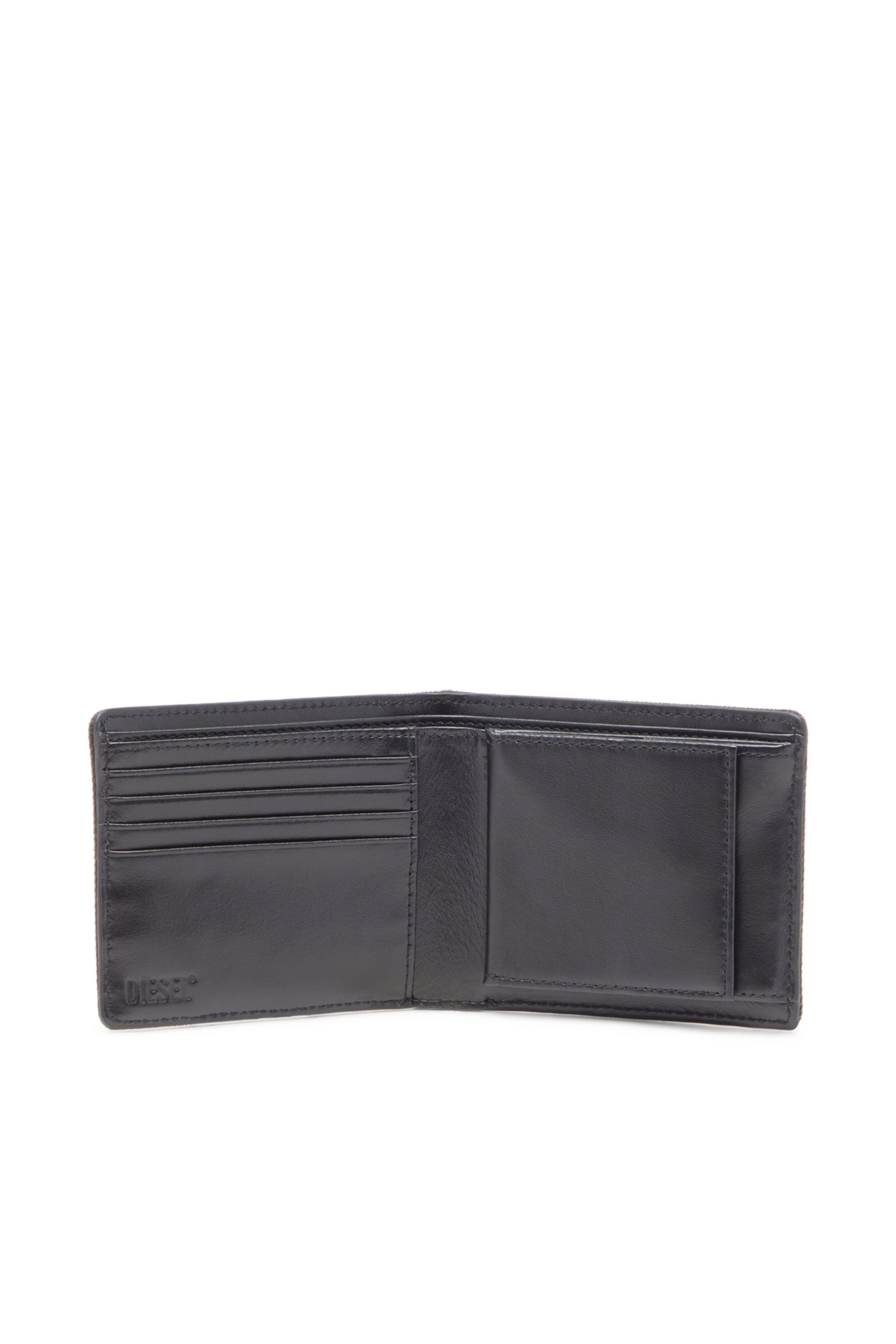 Diesel - MULTI-PKTS BI FOLD COIN S 3D, Herren Bifold-Portemonnaie aus beschichtetem beflocktem Denim in Schwarz - 3