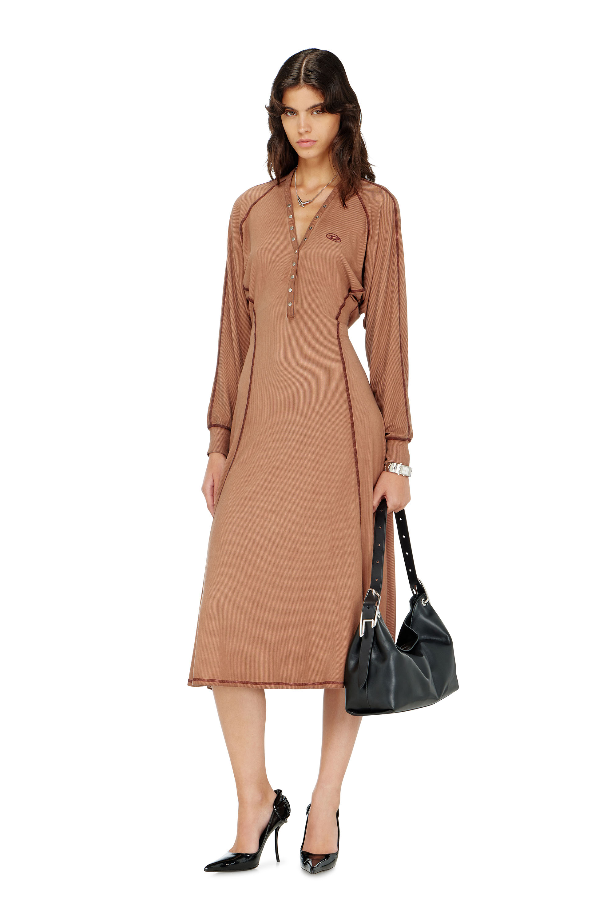 Diesel - D-ISERINA, Damen Midi-Kleid aus geripptem Jersey mit Fledermaus&auml;rmeln in null - 2