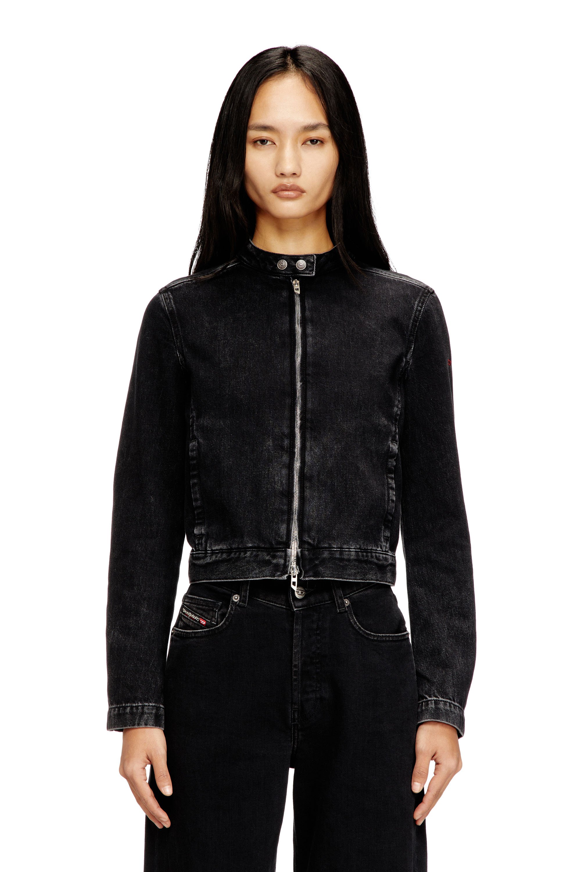 Diesel - DE-MORNIN, Damen Motorradjacke aus Denim in Clean-Wash-Denim in Schwarz - 1