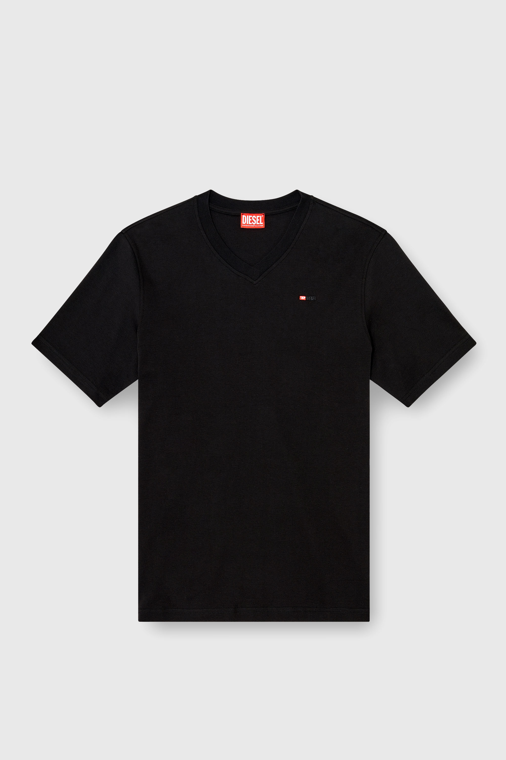 Diesel - T-ADJUST-V-MICRODIV, Herren T-Shirt mit V-Ausschnitt und Mikro-Logo-Stickerei in Schwarz/Rot - 2