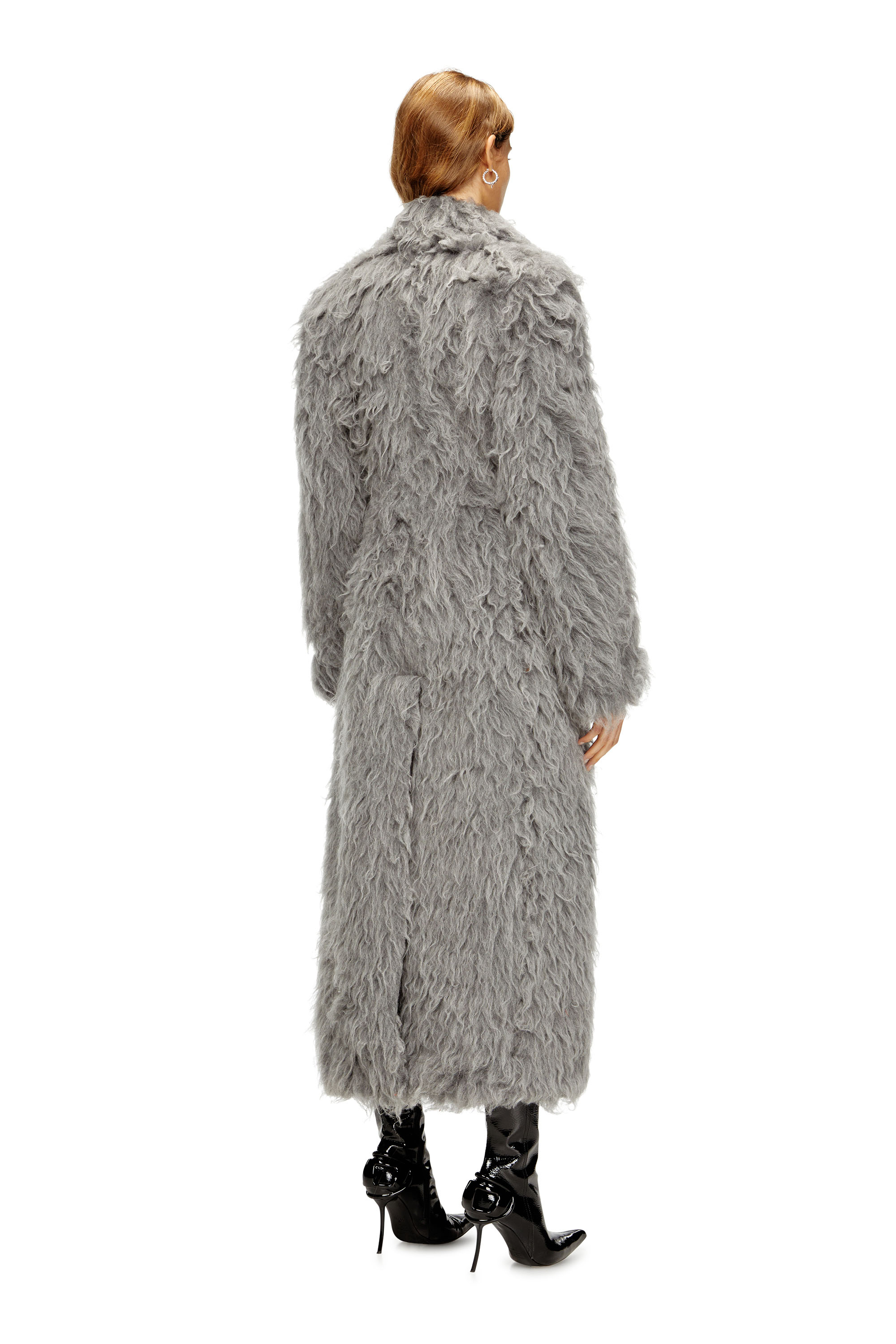 Diesel - W-GLAMO-R1, Damen Zotteliger Mantel in Grau - 4