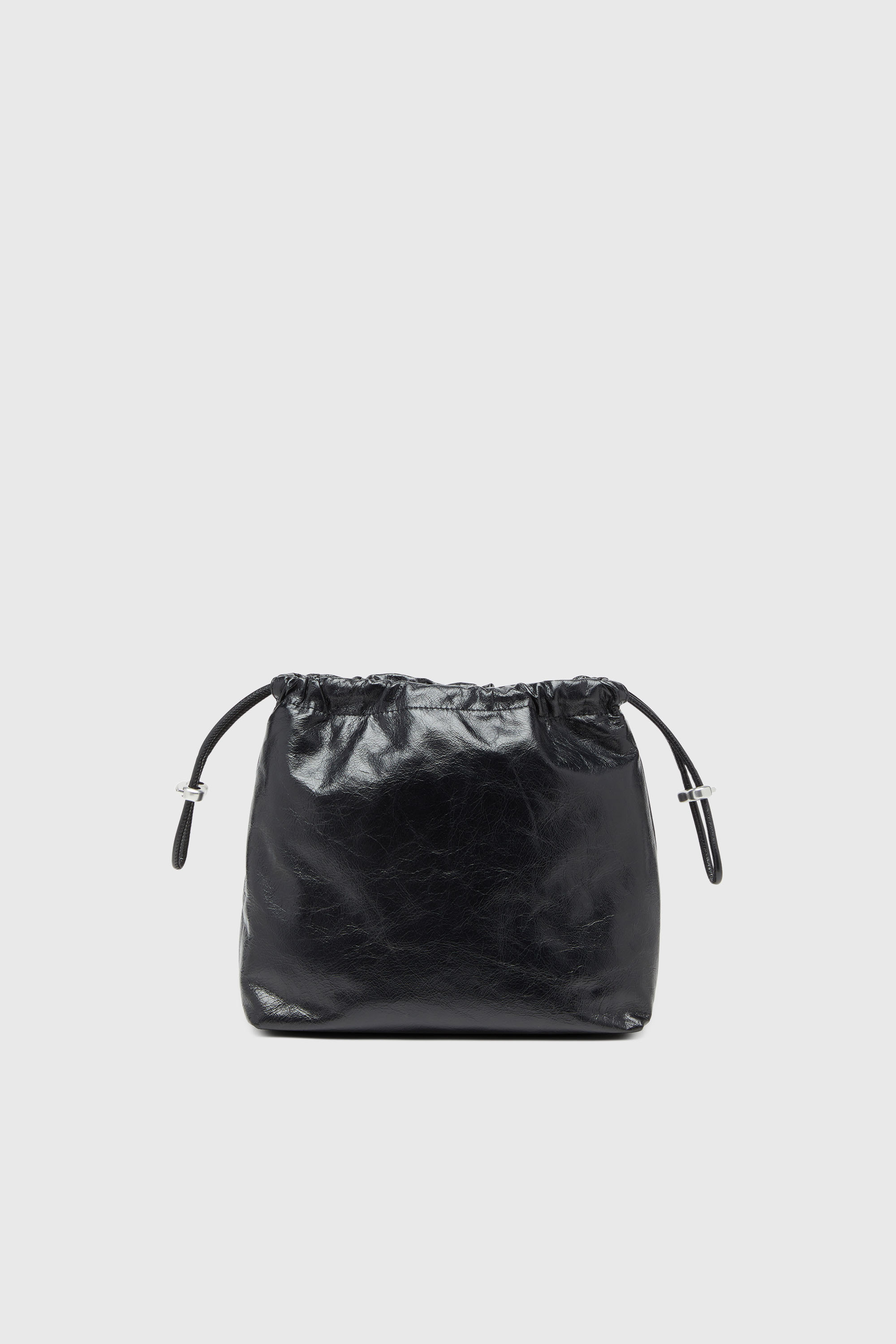 Diesel - SCRUNCH-D BUCKET, Damen Scrunch-D-Beuteltasche aus gl&auml;nzendem zerknittertem Leder in Schwarz - 2