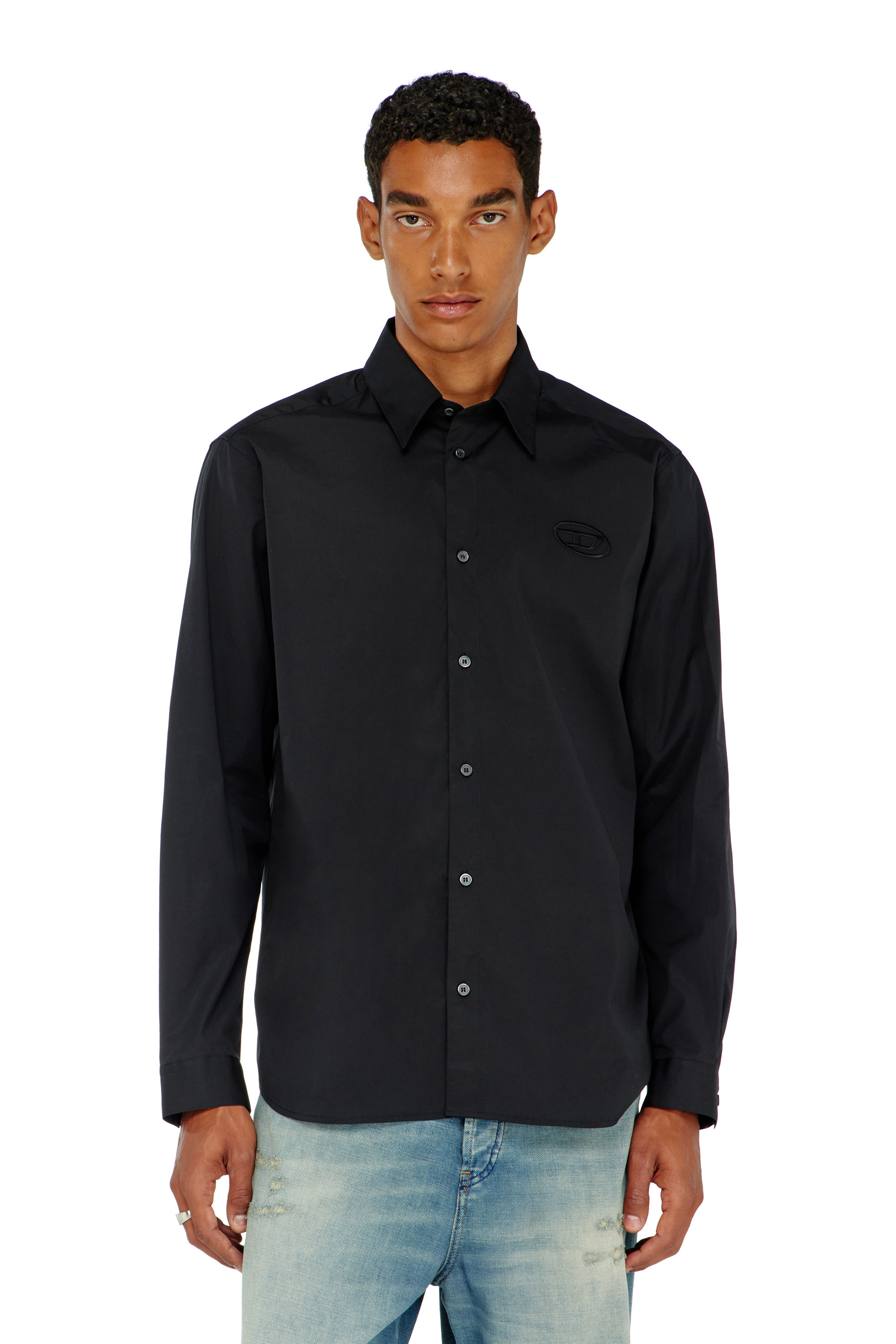 Diesel - S-SIMPLY-GSBH, Herren Stretch-Popeline-Hemd mit Stickerei in Schwarz - 1