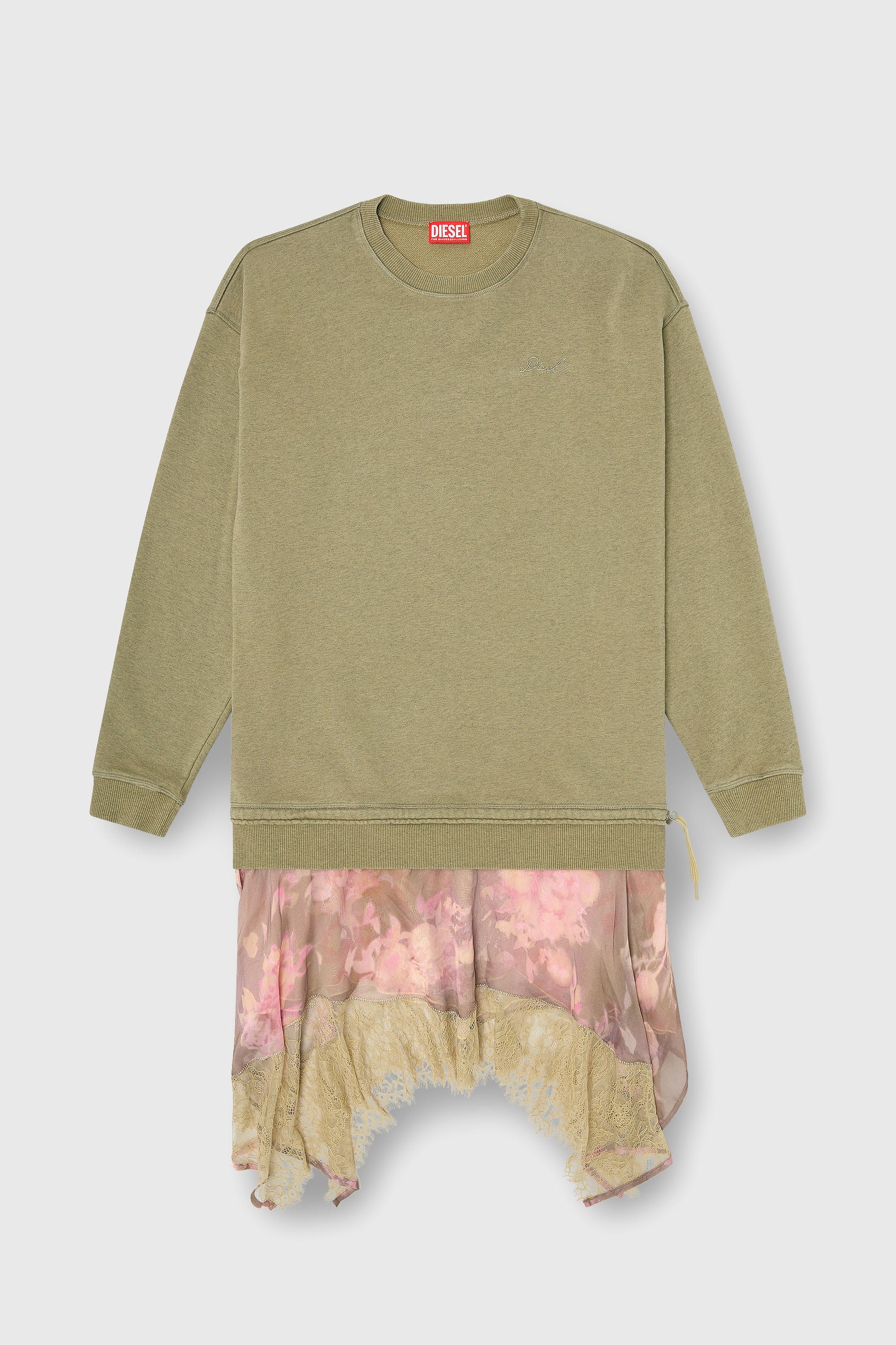 Diesel - D-ORELY, Damen Sweatshirt-Kleid mit Chiffon- und Spitz Rock in Rosa/Gr&uuml;n - 1