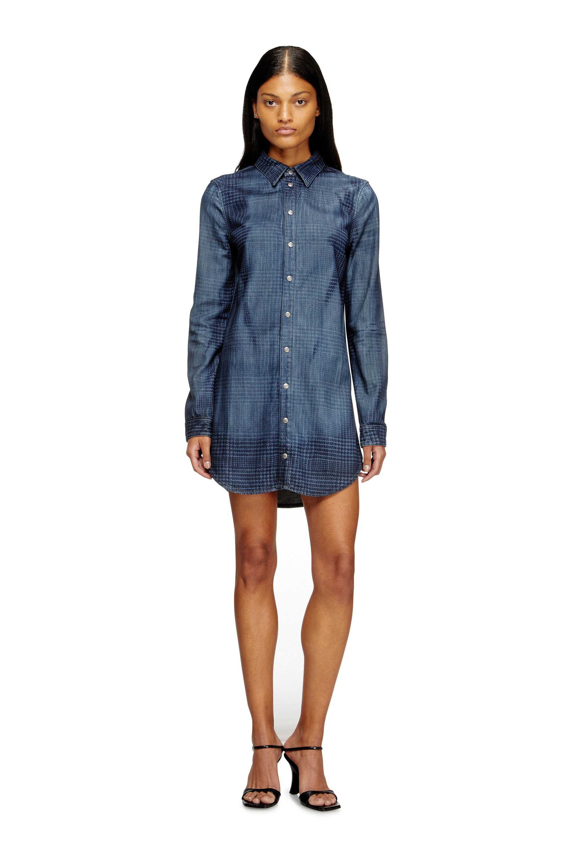 Diesel - DE-EAZY DRESS-S, Damen Hemdblusenkleid aus fließendem Prince of Wales Denim in Blau - 2