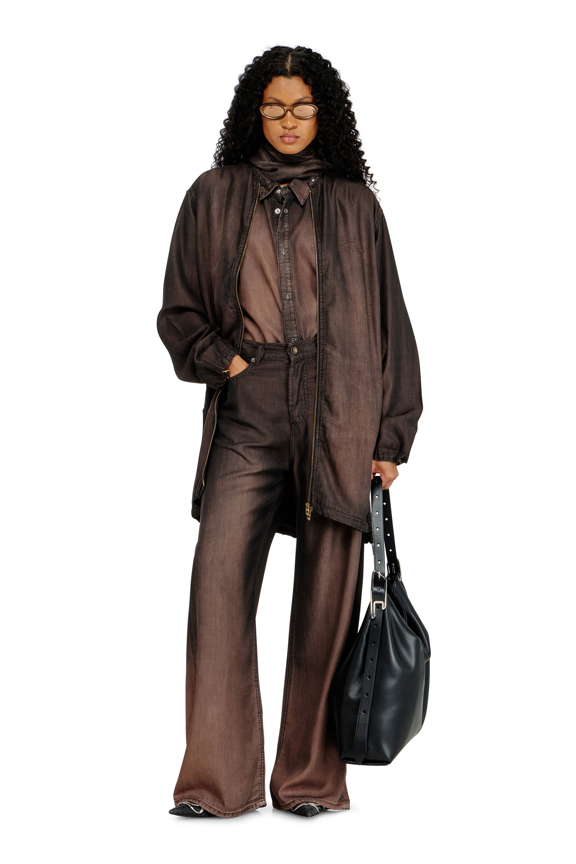 Diesel - DE-TROIT-S, Woman's Light jacket in fluid coated denim in Brown - 2