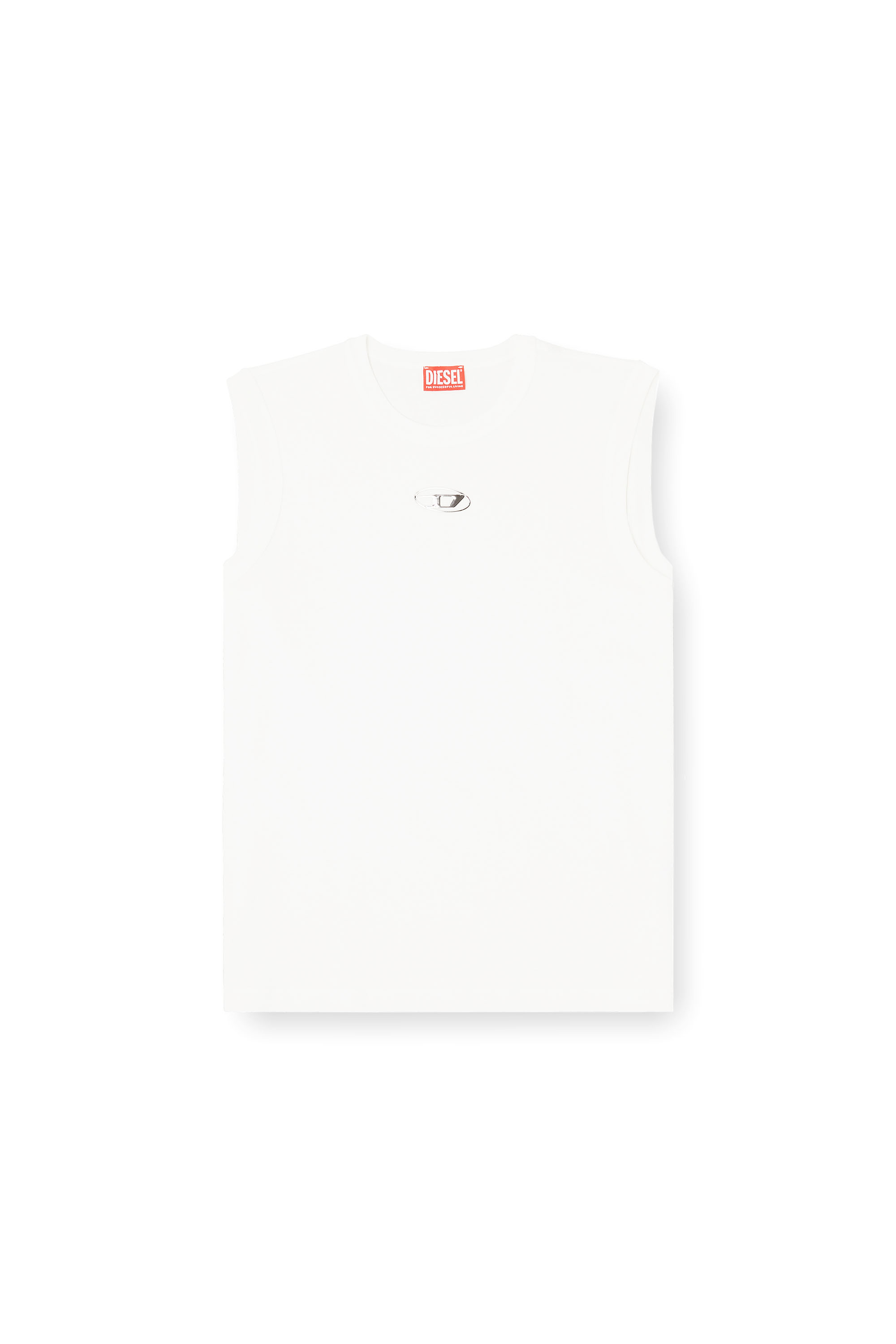 Diesel - T-BISCO-IOD, Herren Baumwoll-Tanktop mit ovalem D-Logo in Metallic-Optik in Wei&szlig; - 3
