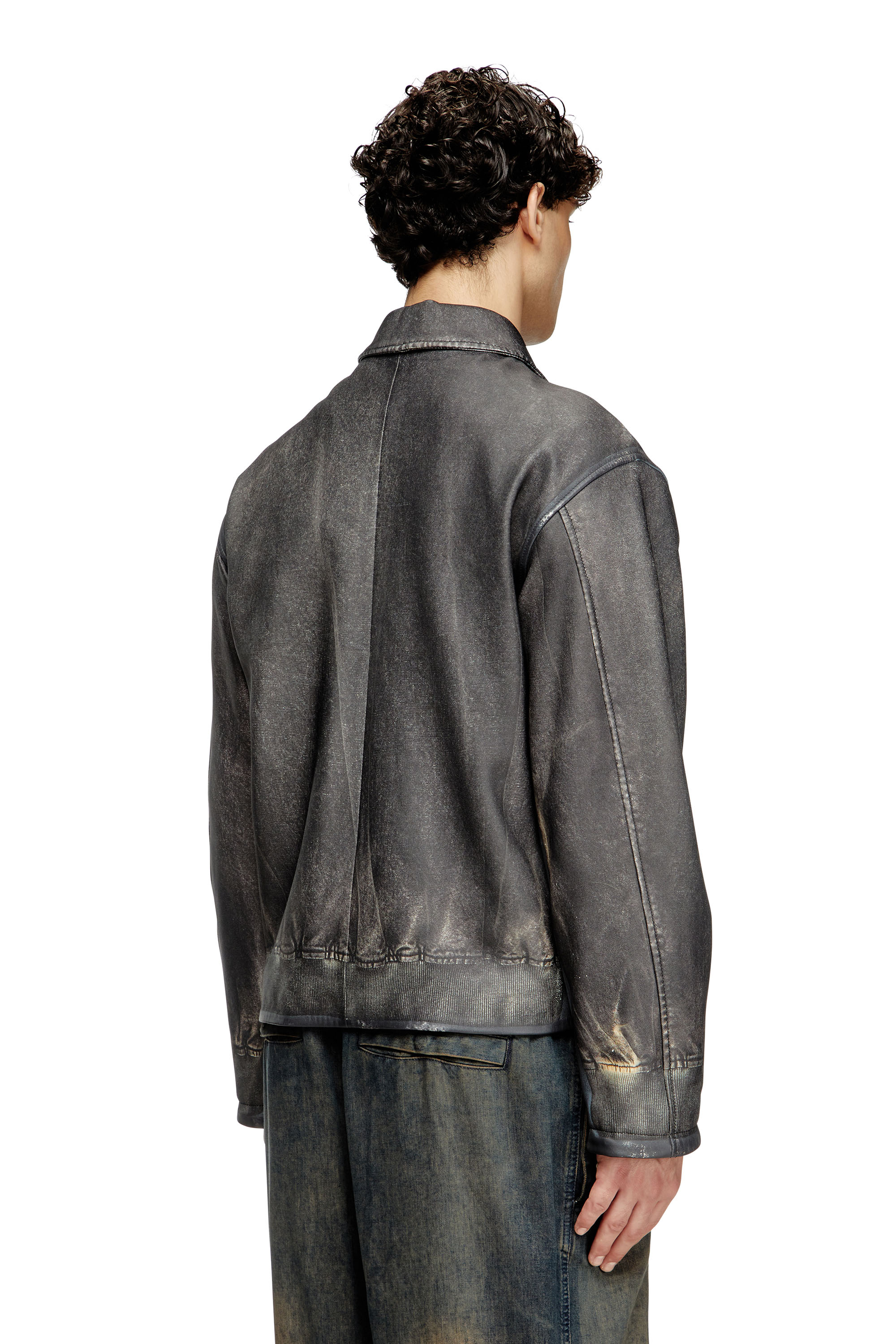 Diesel - L-MAYER, Herren Jacke aus Leder mit Trompe l'œil-Taschen in Schwarz - 4