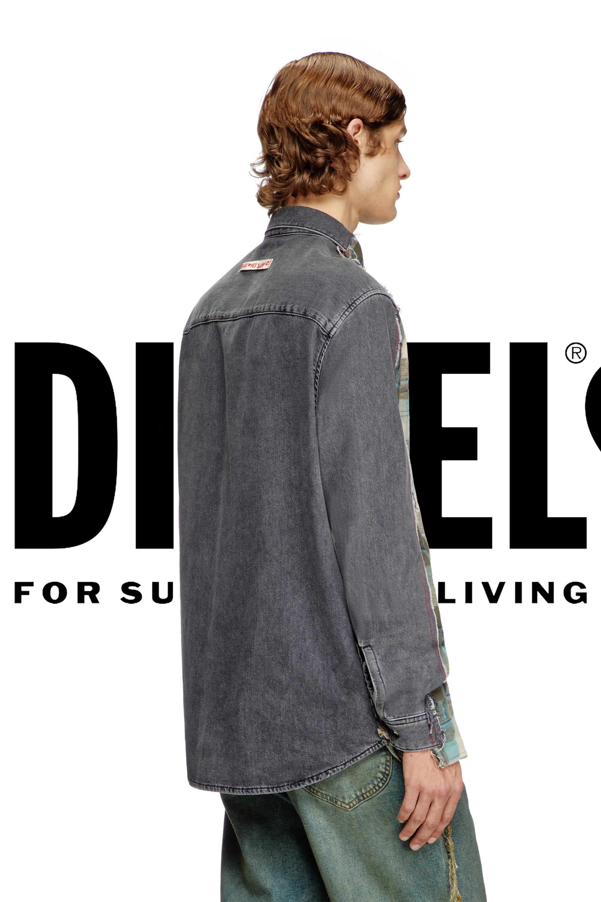 Diesel - Shirt Dieseloves 2B, Unisex Karo- und Denim-Hemd in Grün/Schwarz - 4