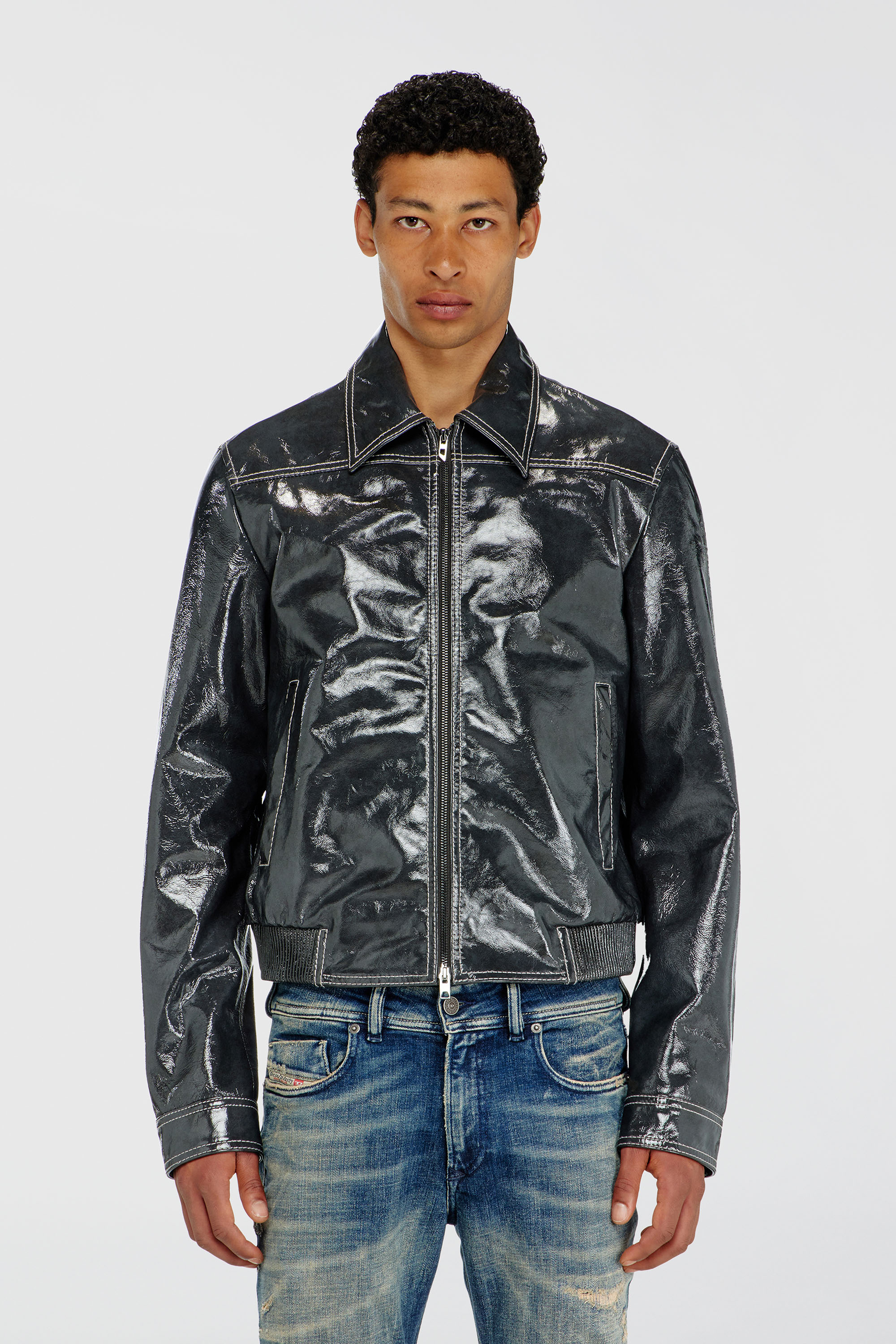 Diesel - L-ADDI, Herren Patent-leather jacket in Dunkelgrau - 1
