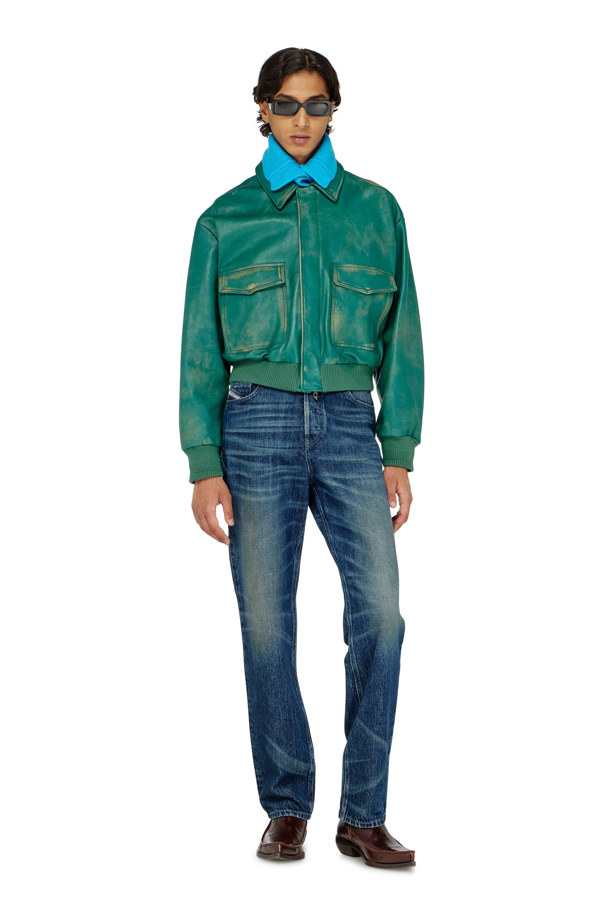 Diesel - L-UMAN, Herren Aviator-Jacke aus behandeltem Leder in Gr&uuml;n - 2