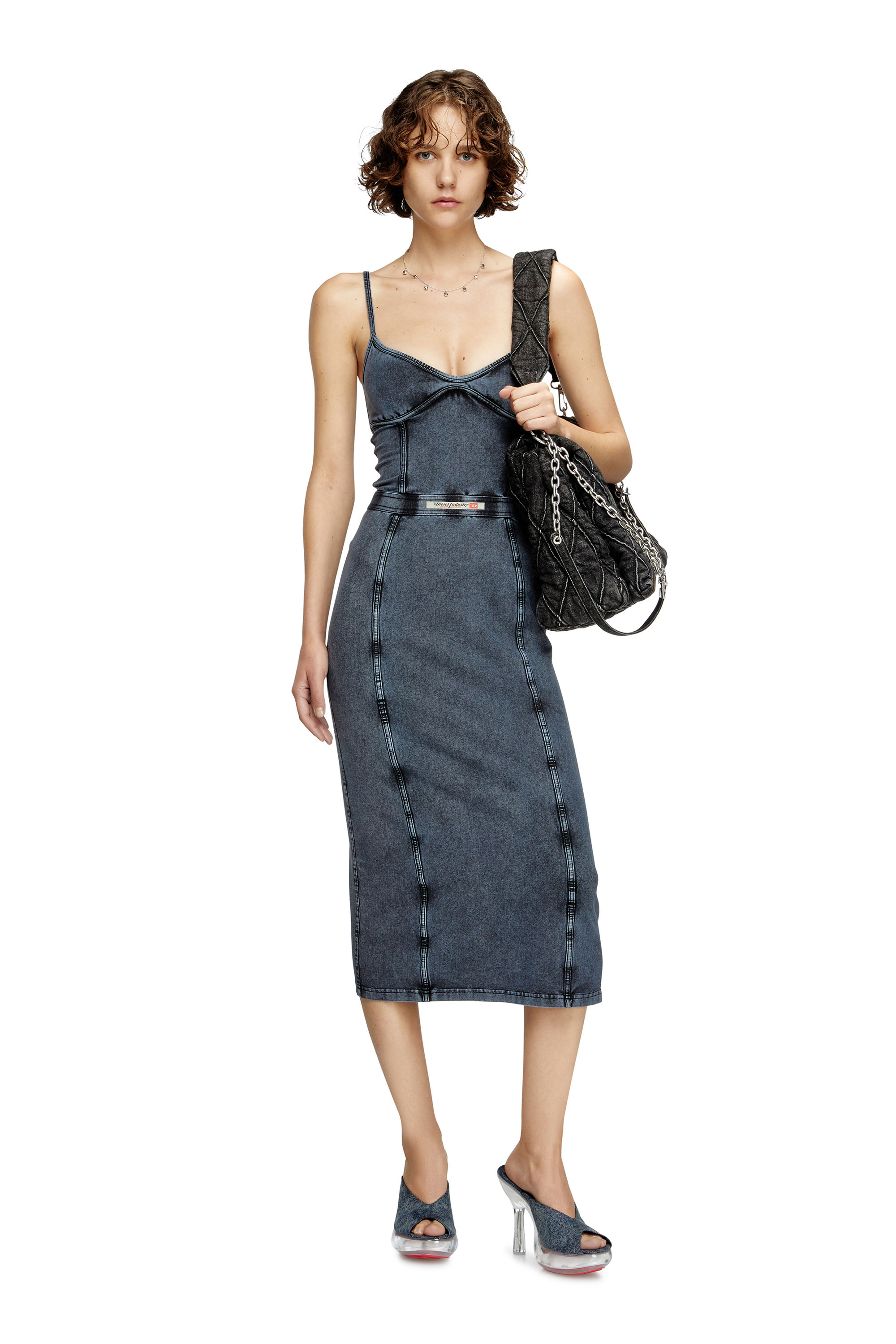 Diesel - D-ONY, Damen Midi-Kleid aus Jersey in Denim-Optik in Dunkelblau - 3