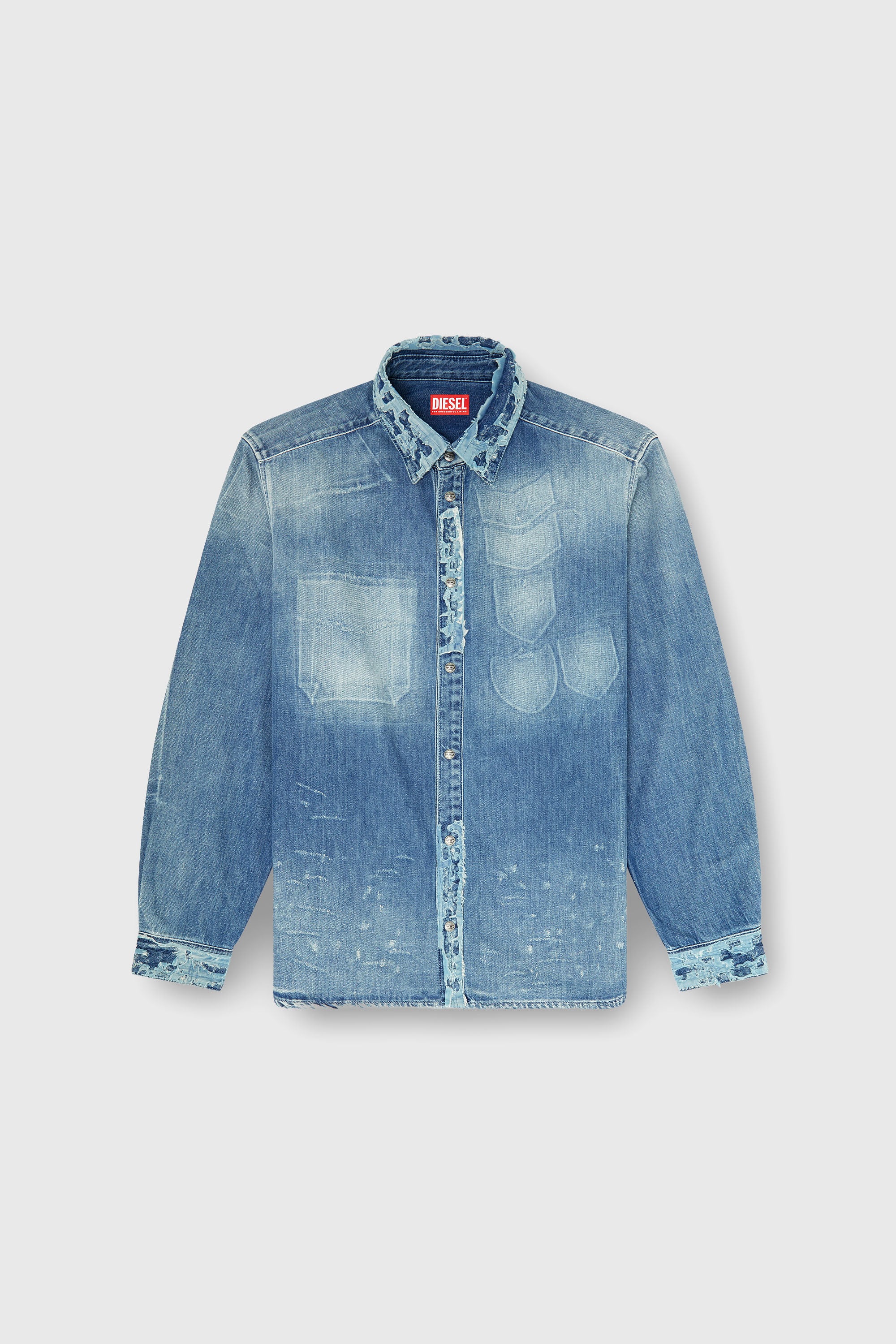 Diesel - D-SIMPLY, Herren Hemd aus distressed Patch-Effekt-Denim in Mittelblau - 2