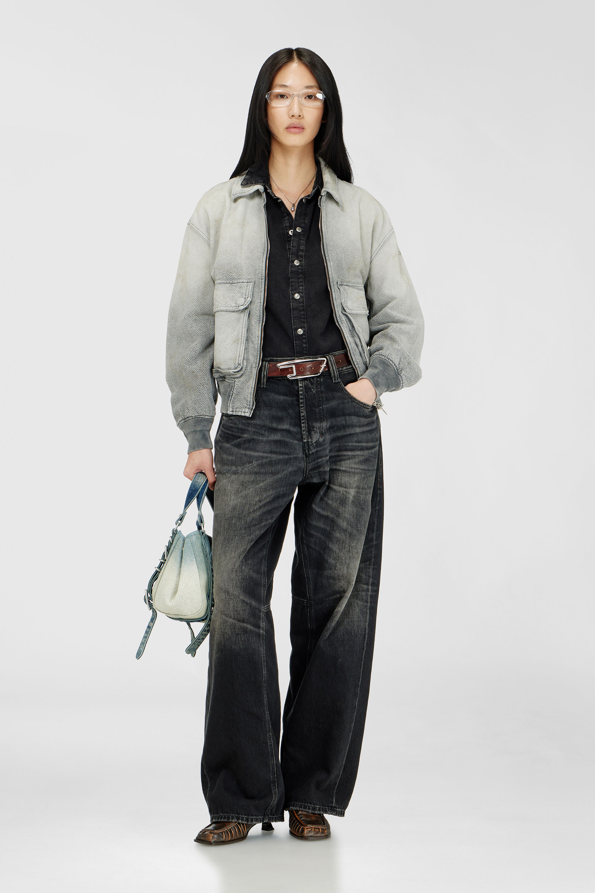 Diesel - D-KURZ, Unisex Jacke aus distressed fischgr&auml;t-denim in Grau - 3