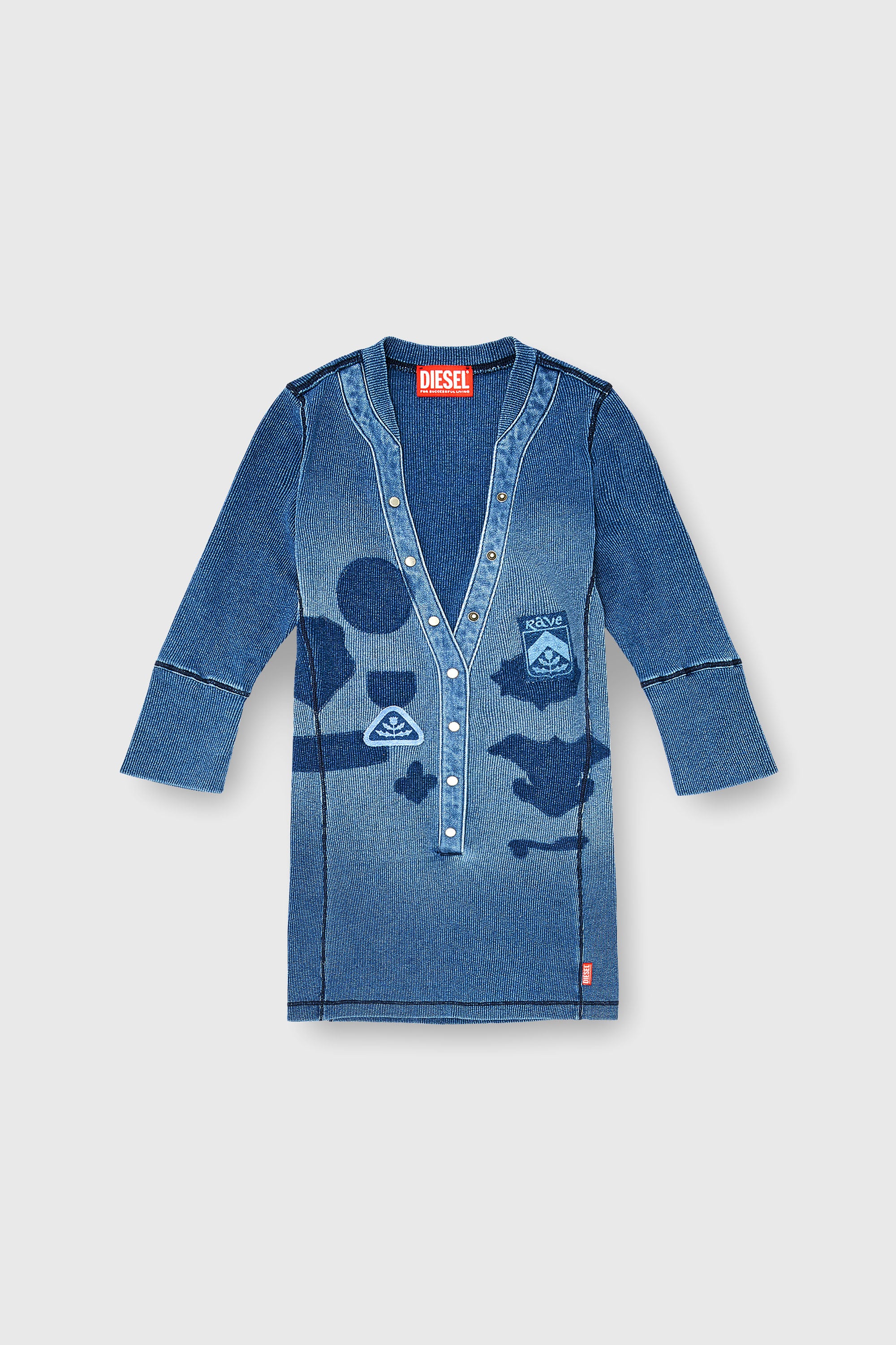 Diesel - T-EREME, Damen Henley-Top mit Shadow-Patch-Effekten in Mittelblau - 2
