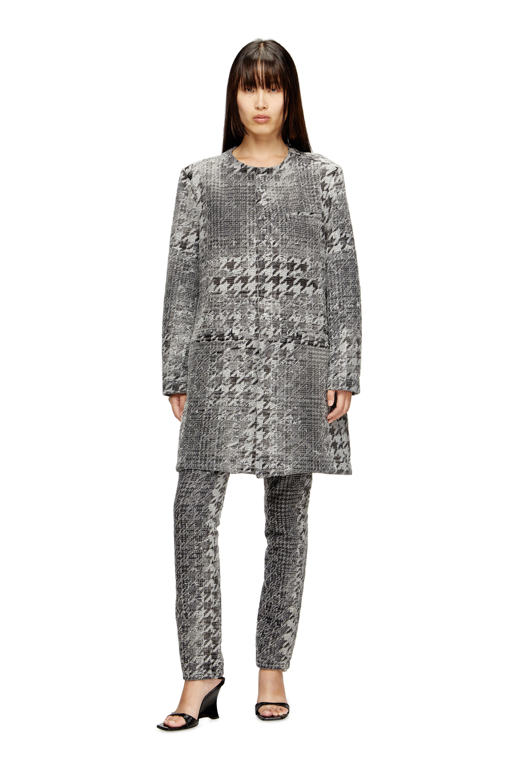 Diesel - D-LOT-FSH, Unisex Mantel aus Prince-of-Wales-Jacquard-Denim in Schwarz/Weiss - 4