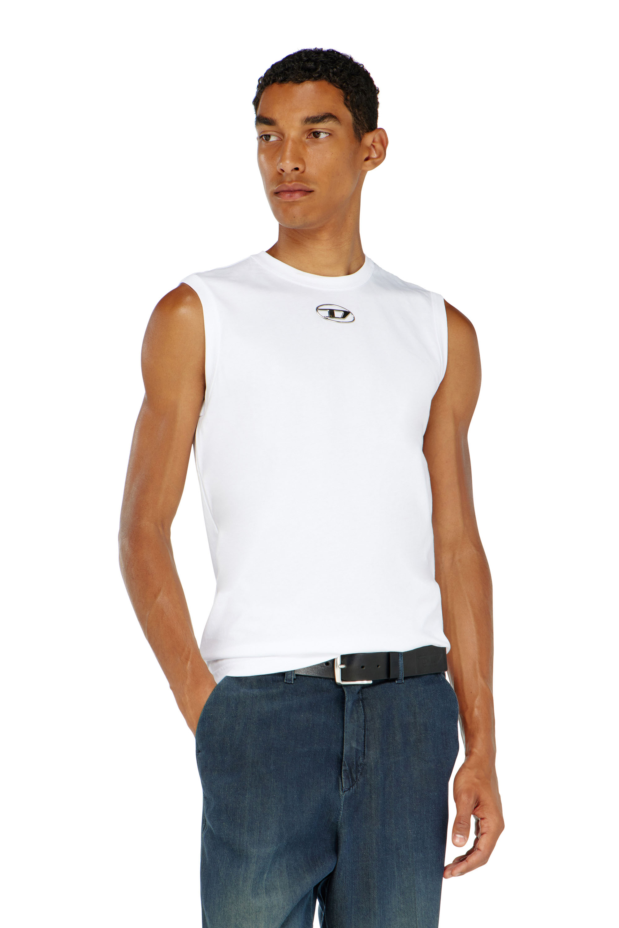 Diesel - T-BISCO-OD, Herren Tanktop mit Metallic-Oval D in Wei&szlig; - 3