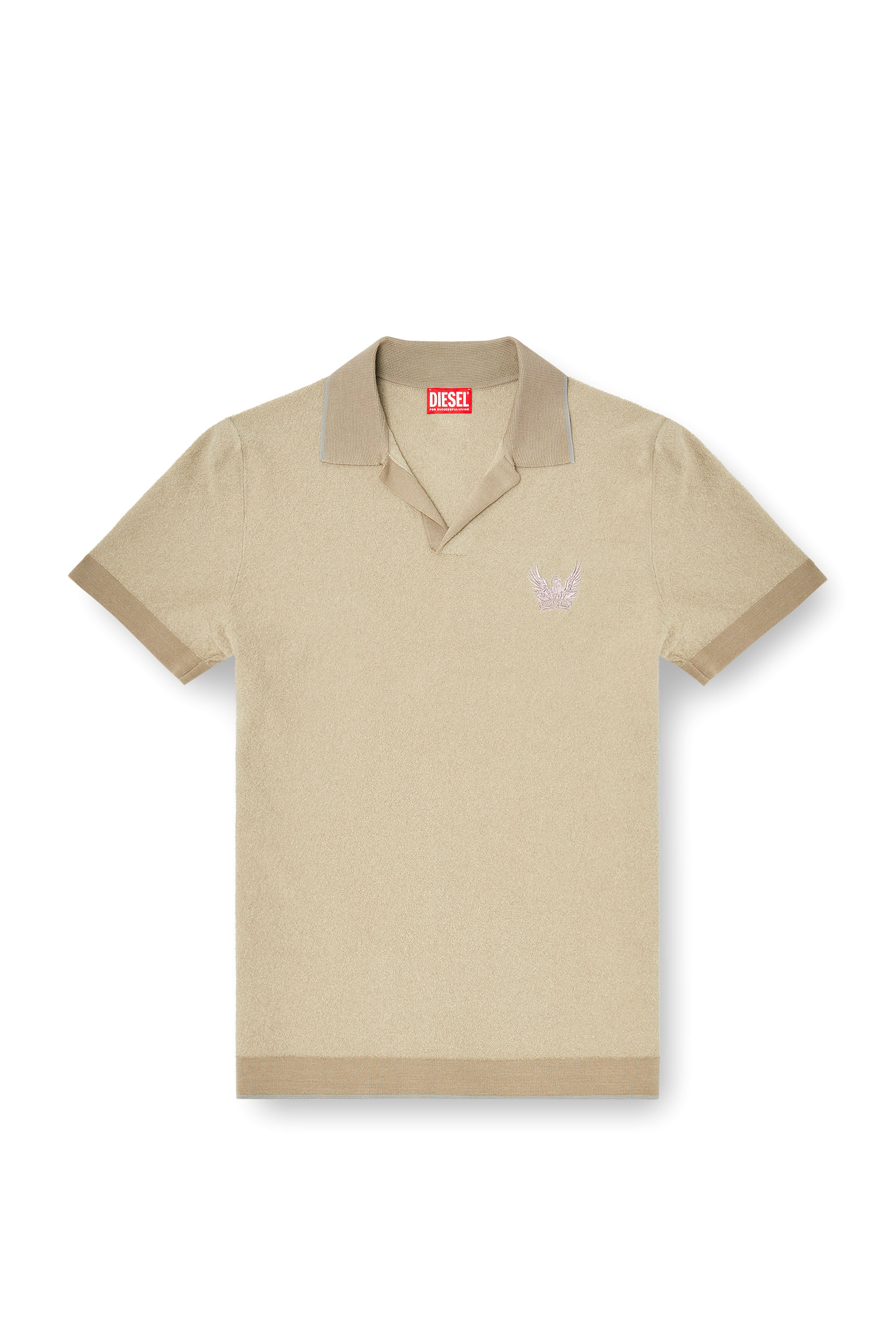Diesel - K-RAILES, Herren Poloshirt aus Boucl&eacute;-Strick mit Phoenix-Logo in Beige - 3
