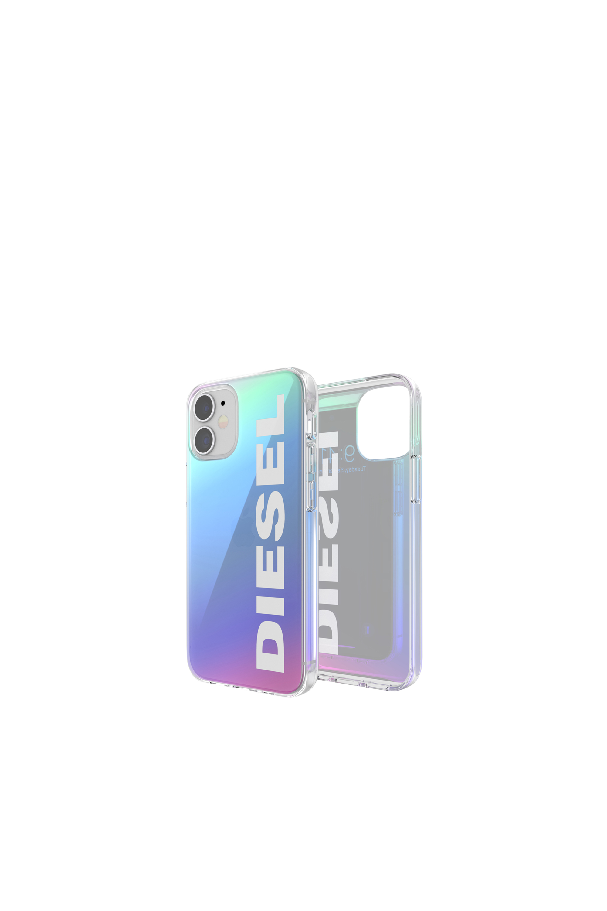 Diesel - 43526 STANDARD CASE, Unisex Holografischer TPU-case mit weißem Logo für iPhone 12 Mini in Blau/Weiss - 1