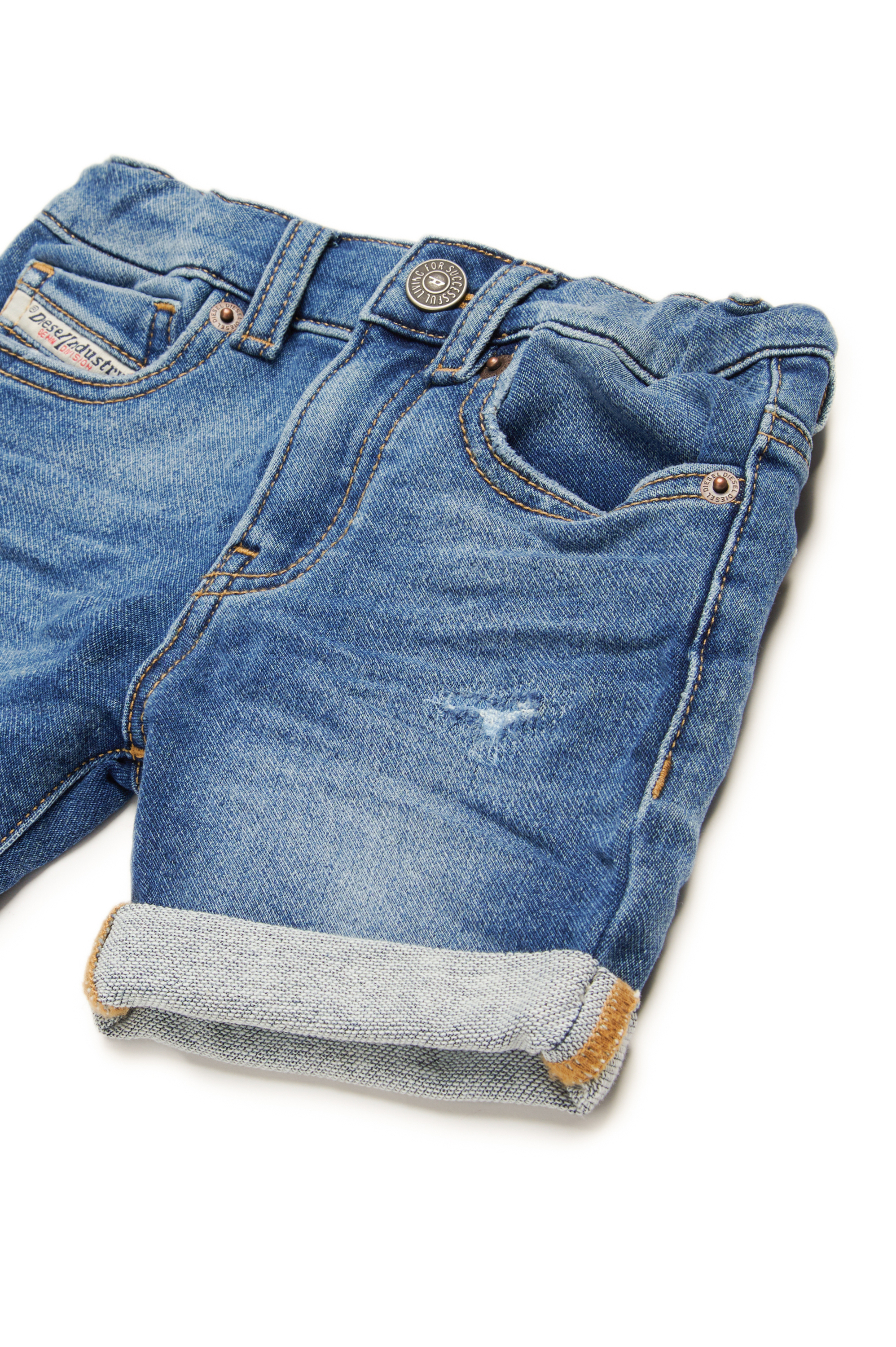 Diesel - PGALLYB JJJ, Unisex Vielgetragene Shorts aus JoggJeans mit Rissen in Mittelblau - 3