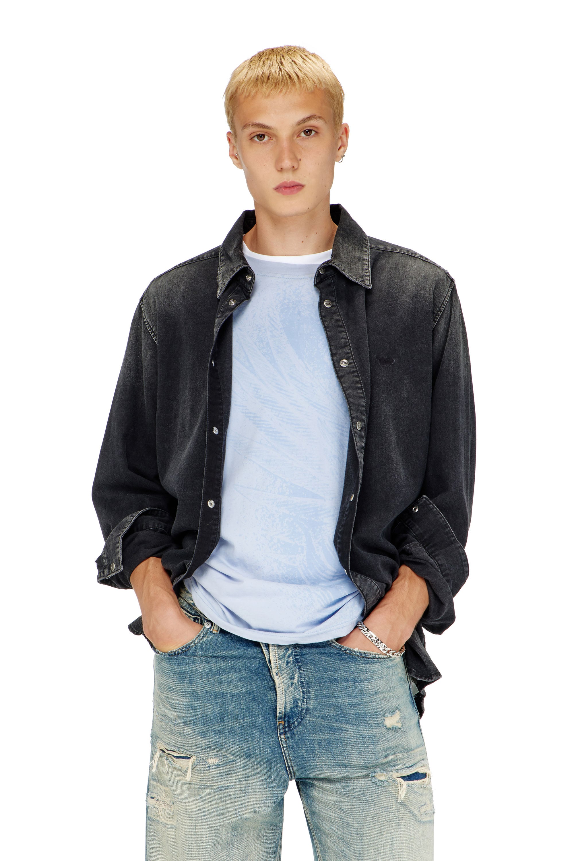 Diesel - D-SIMPLY, Herren Lang&auml;rmeliges Denimhemd in Schwarz - 1