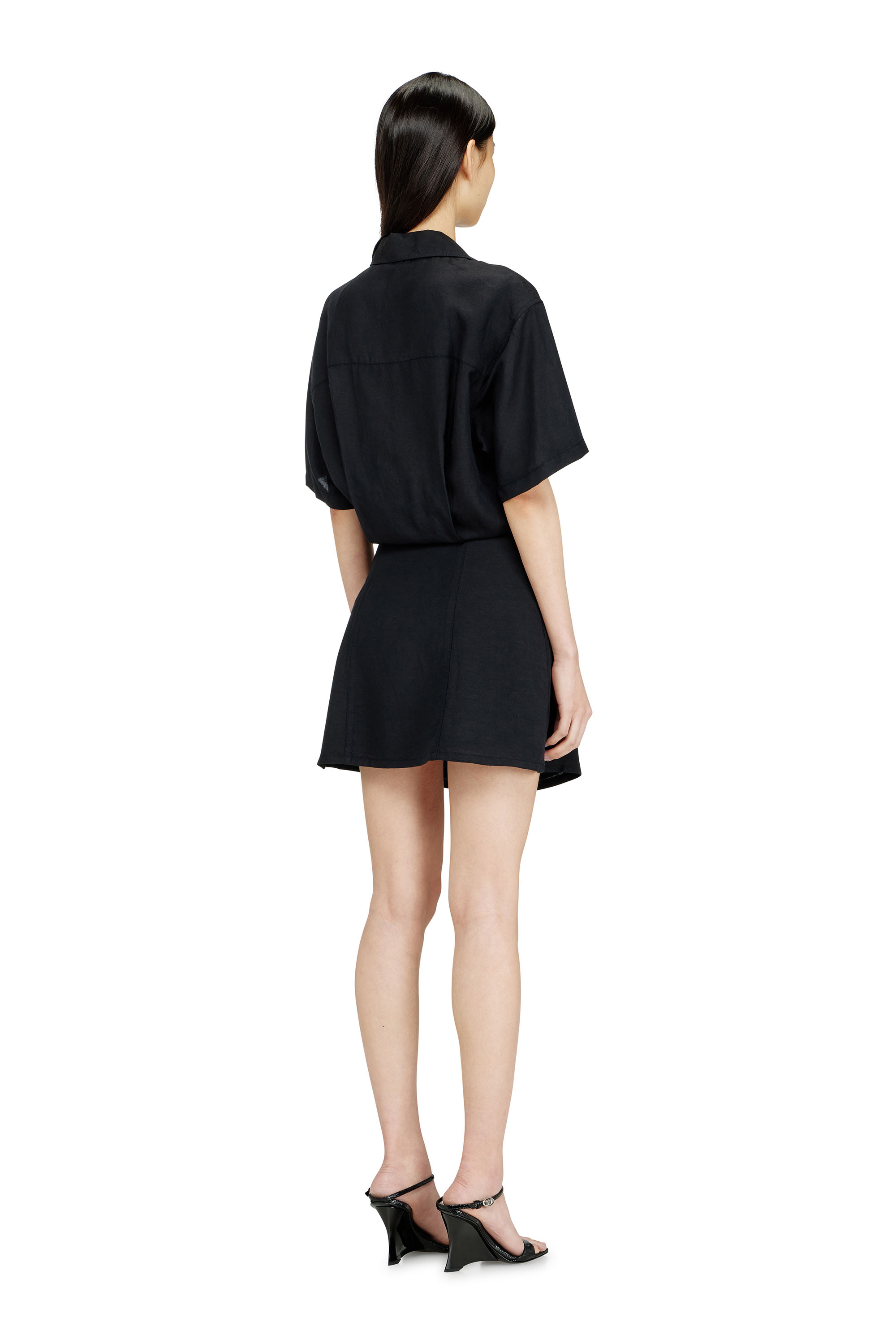 Diesel - D-STALL, Damen Mini-Kleid aus Leinenmischung mit Taillenknoten in null - 3