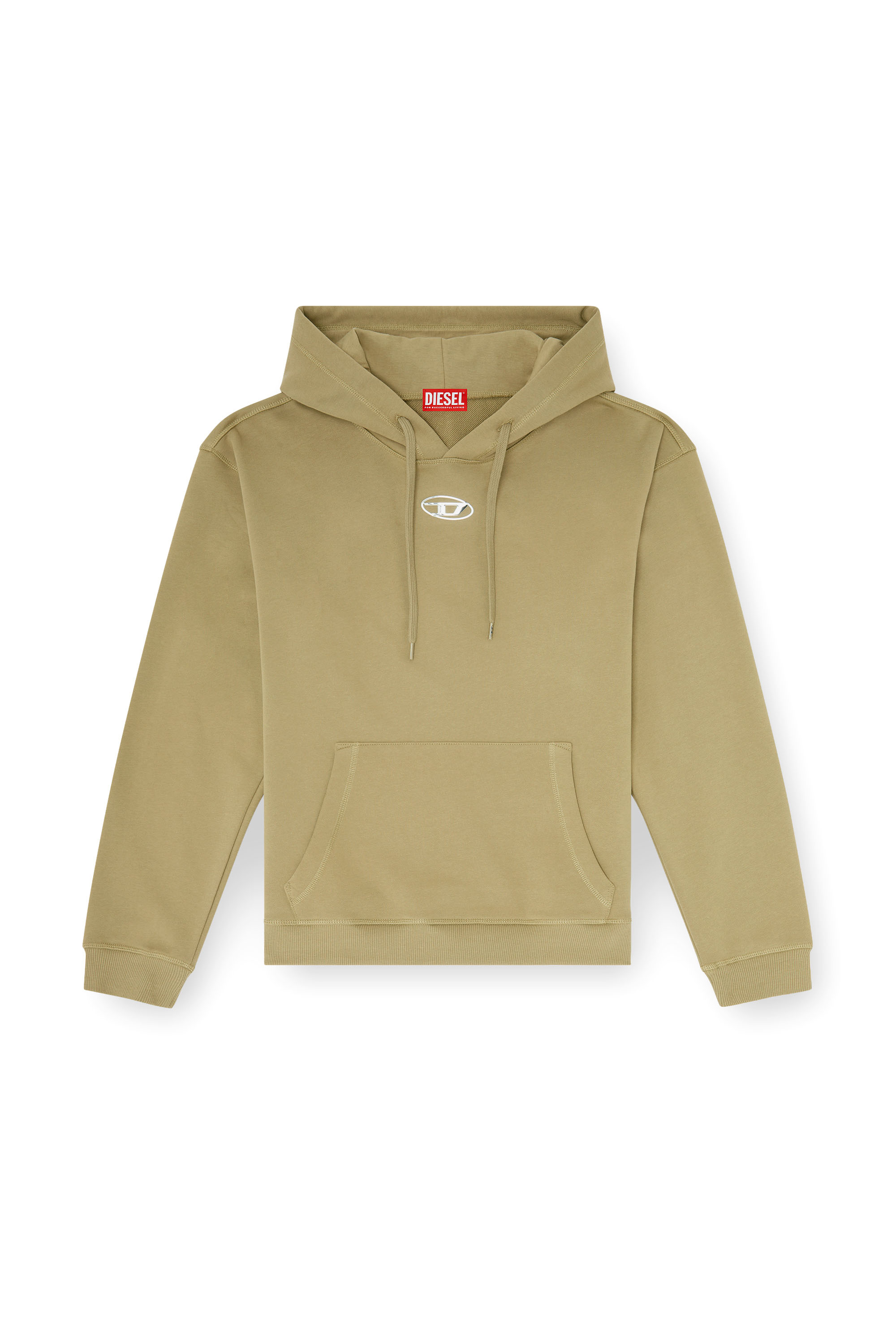 Diesel - S-NORM-HOOD-IOD, Herren Baumwoll-Hoodie mit metallischem Oval D in Olivgr&uuml;n - 3