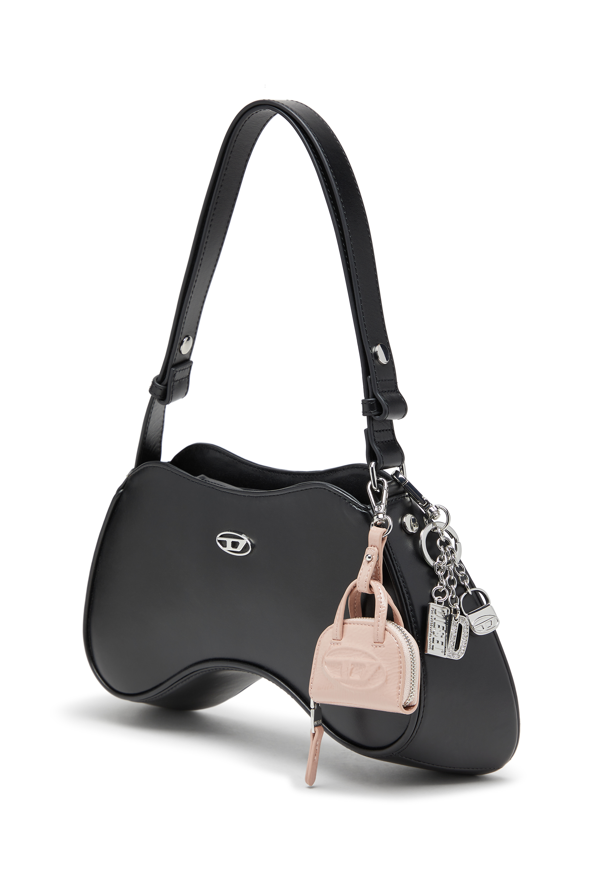 Diesel - PLAY SHOULDER, Damen Play-Schultertasche aus semiglänzendem Leder in Schwarz - 2