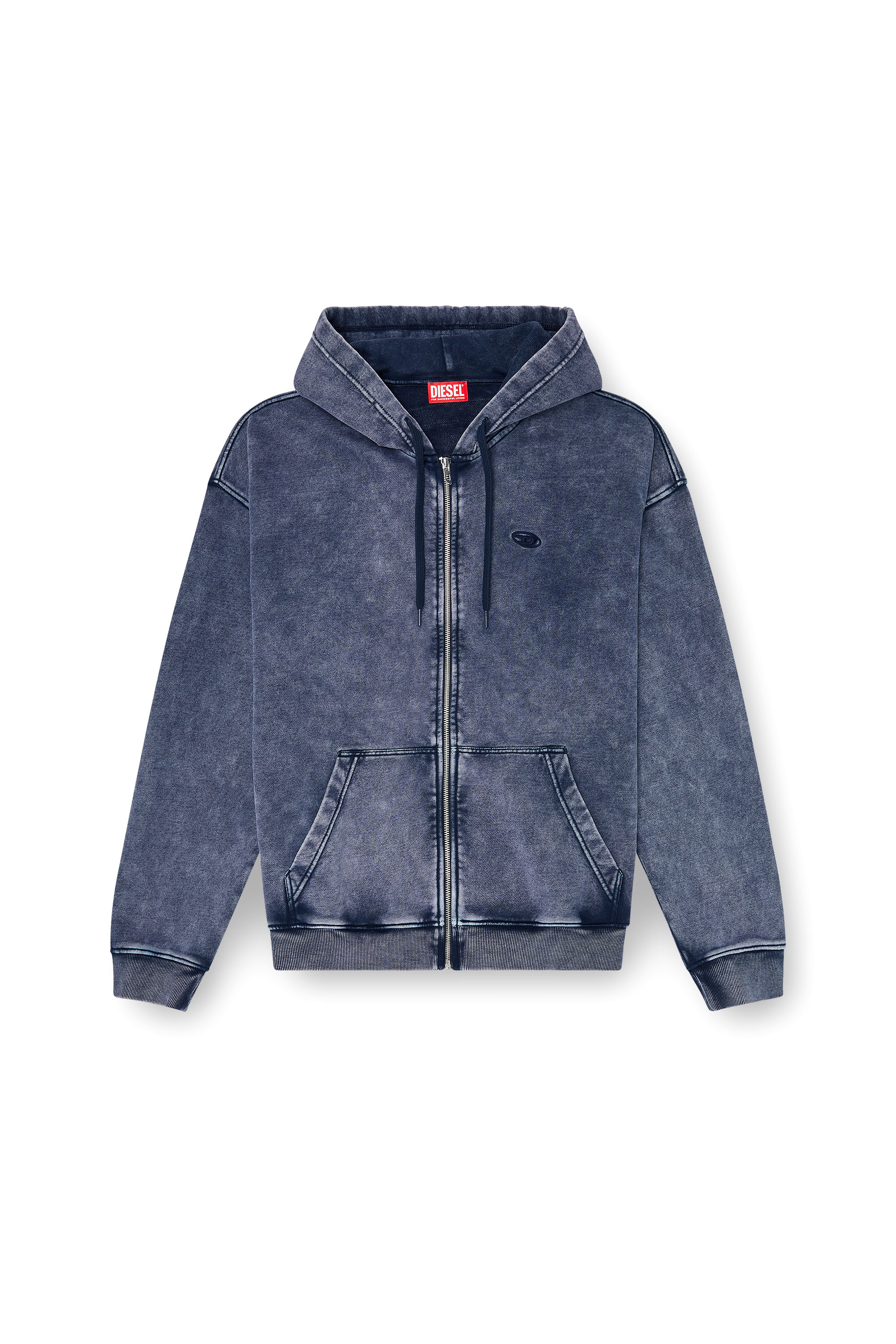 Diesel - S-BOXT-HOOD-ZIP-DEN, Herren Rei&szlig;verschluss-Hoodie aus behandeltem Baumwollfleece in Blau - 3