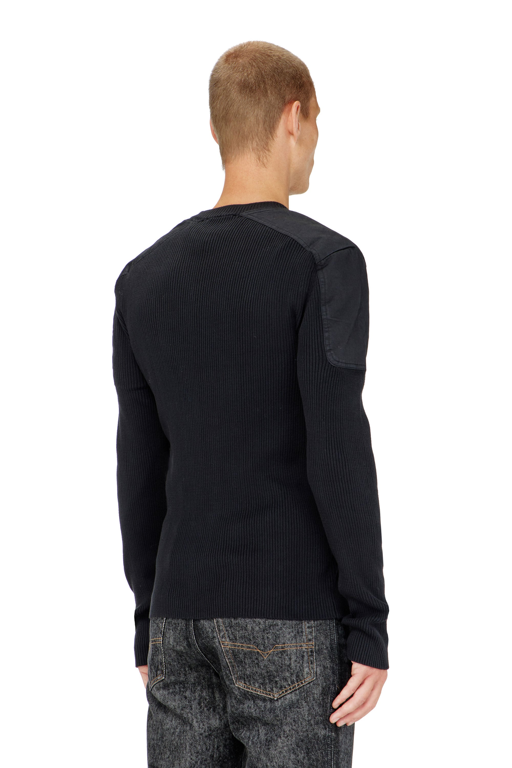 Diesel - K-MARTIN, Herren Gerippter Pullover mit Schultereins&auml;tzen in Schwarz - 4