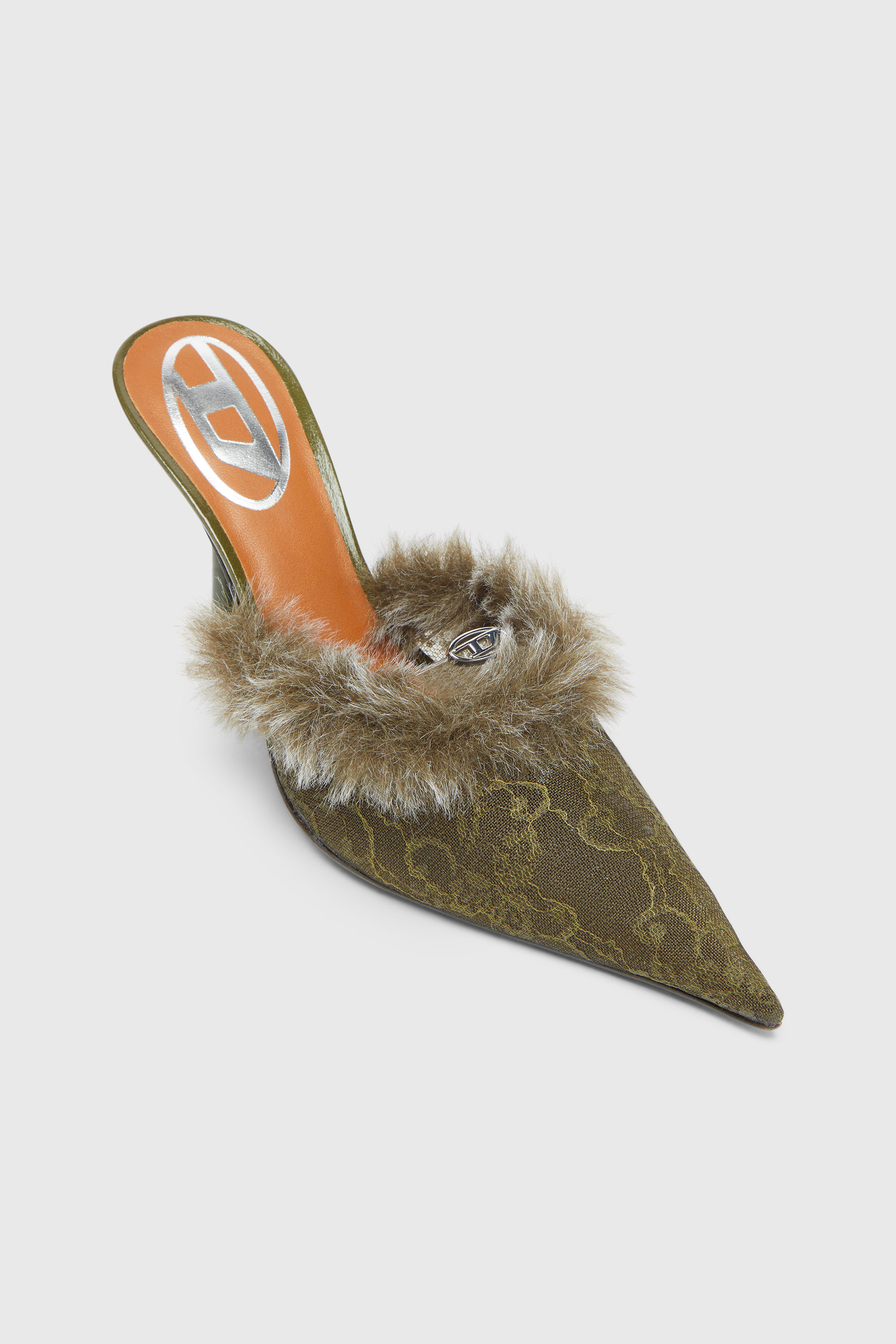 Diesel - D-JEWELS  MULE FUR 90, Damen D-Jewels - Mules aus Nylon mit flauschigem Besatz in Armeegr&uuml;n - 6