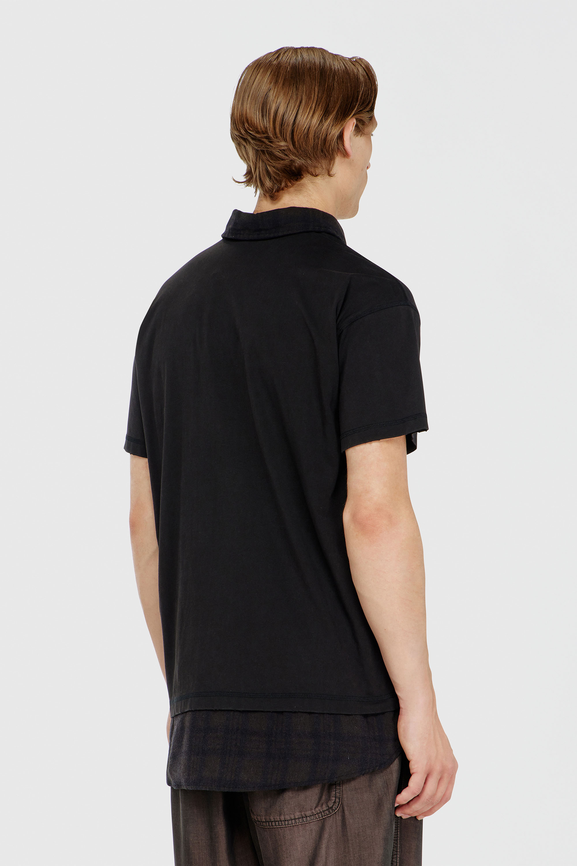Diesel - T-ANSEL, Herren Jersey-Poloshirt mit Flanellkaro-Details in Schwarz - 4