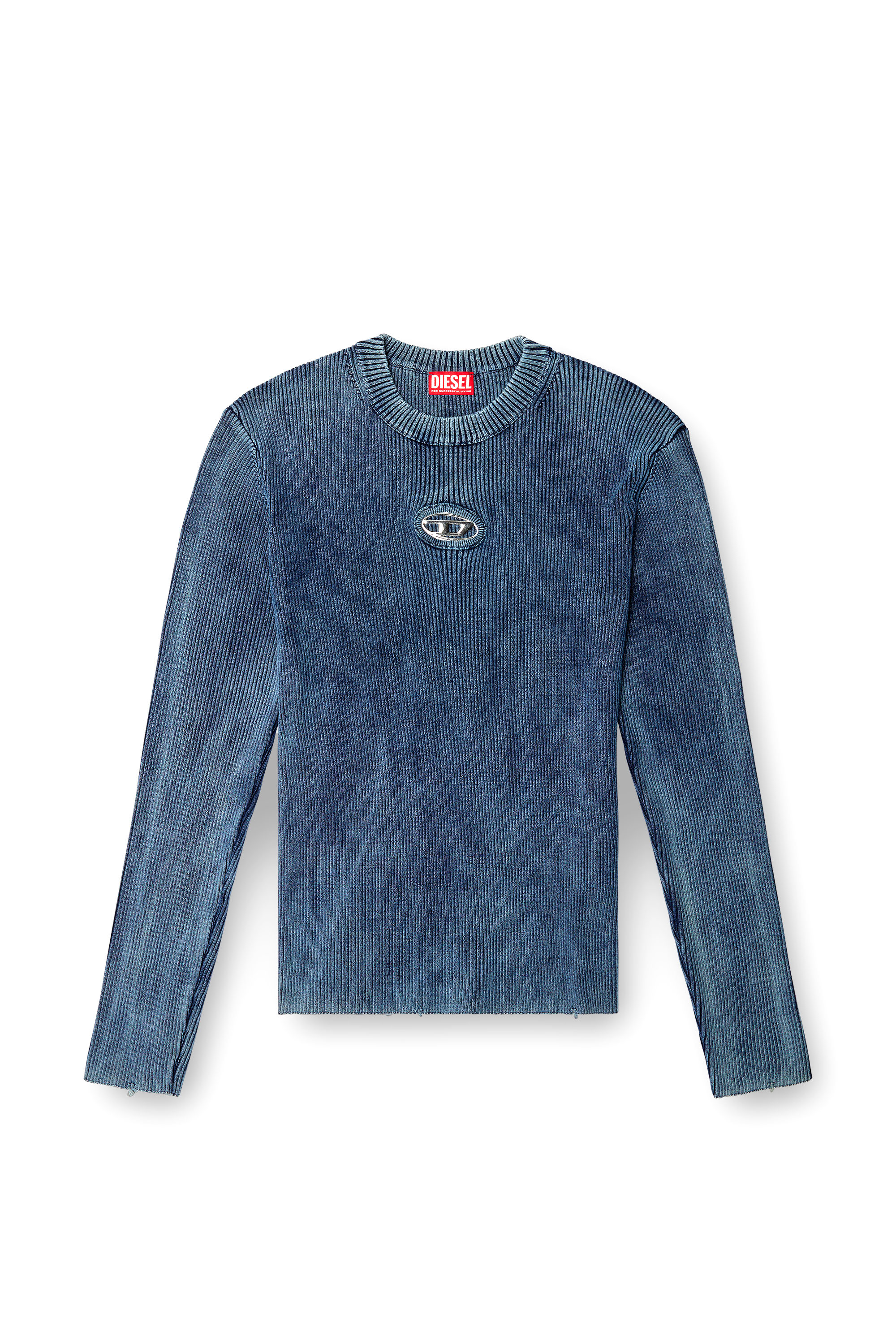 Diesel - K-DARIN-D, Herren Distressed jumper with cut-out logo in Blau - 3