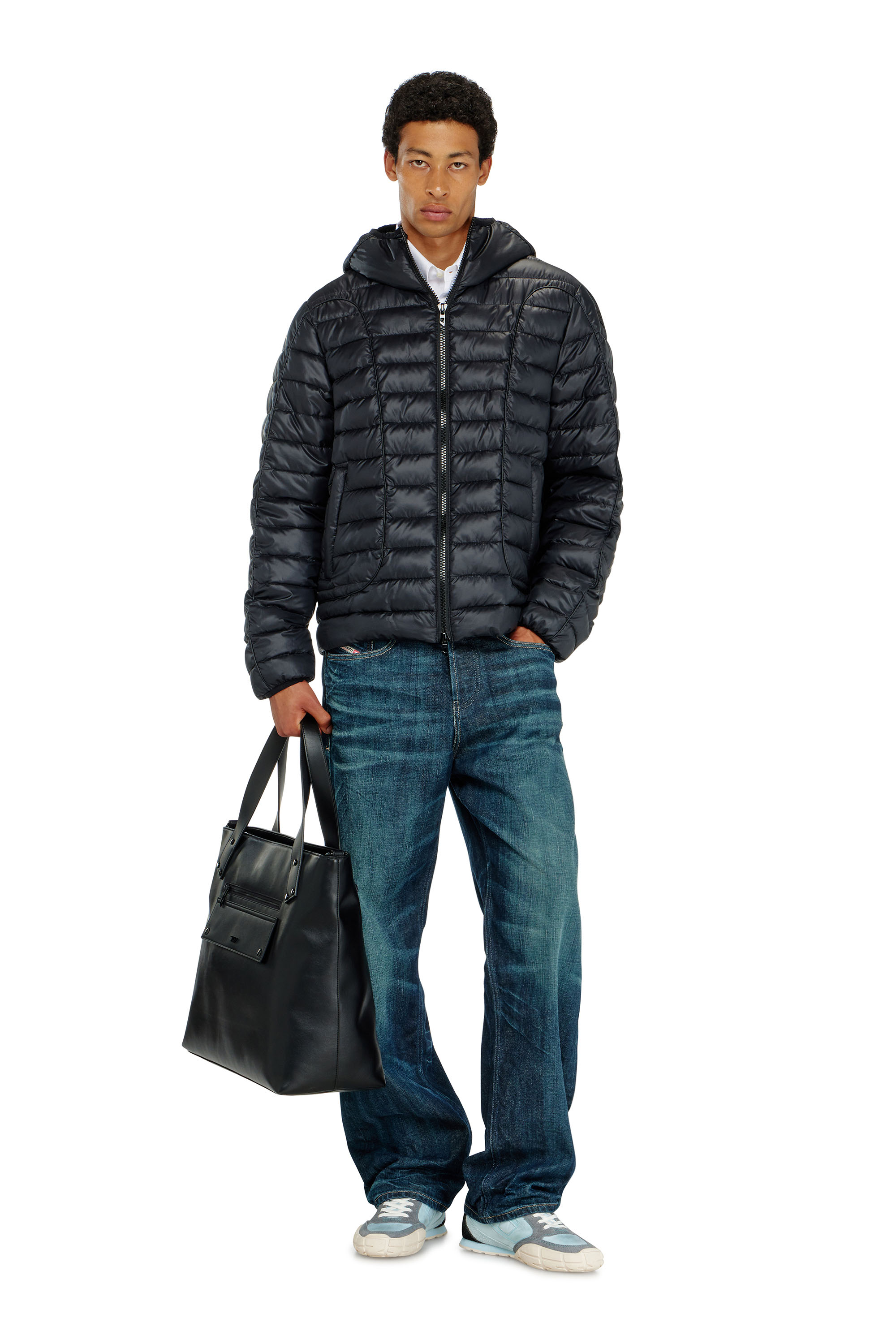 Diesel - W-STONE-WRD, Herren Steppjacke mit tonalen Paspeln in Schwarz - 1