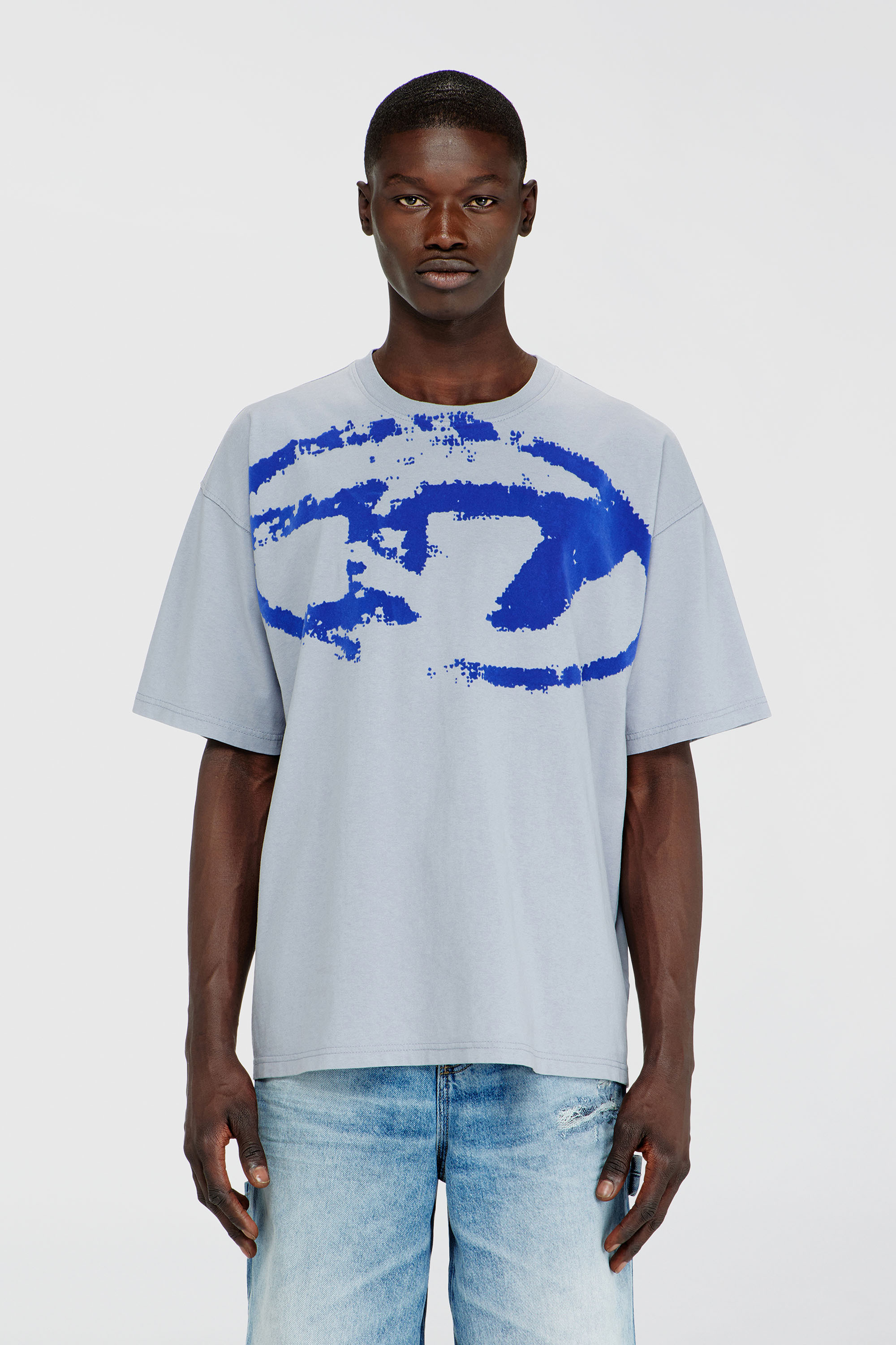 Diesel - T-BOXT-N14, Herren T-Shirt mit beflocktem Distressed-Logo in Hellblau - 1