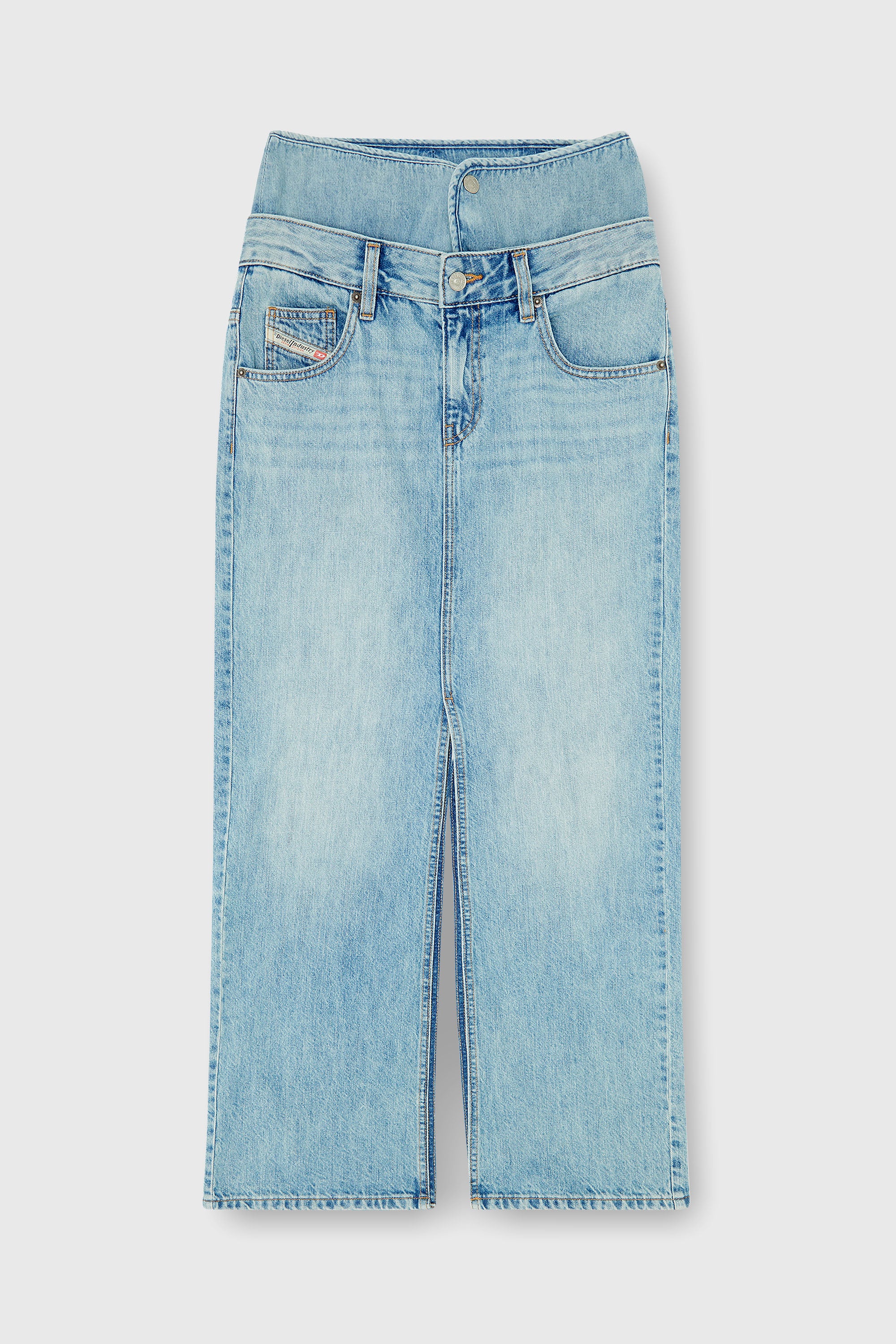 Diesel - DE-SPIVEY, Damen Jeans-Illusion Denim-Maxirock mit Schlitzen in Hellblau - 2