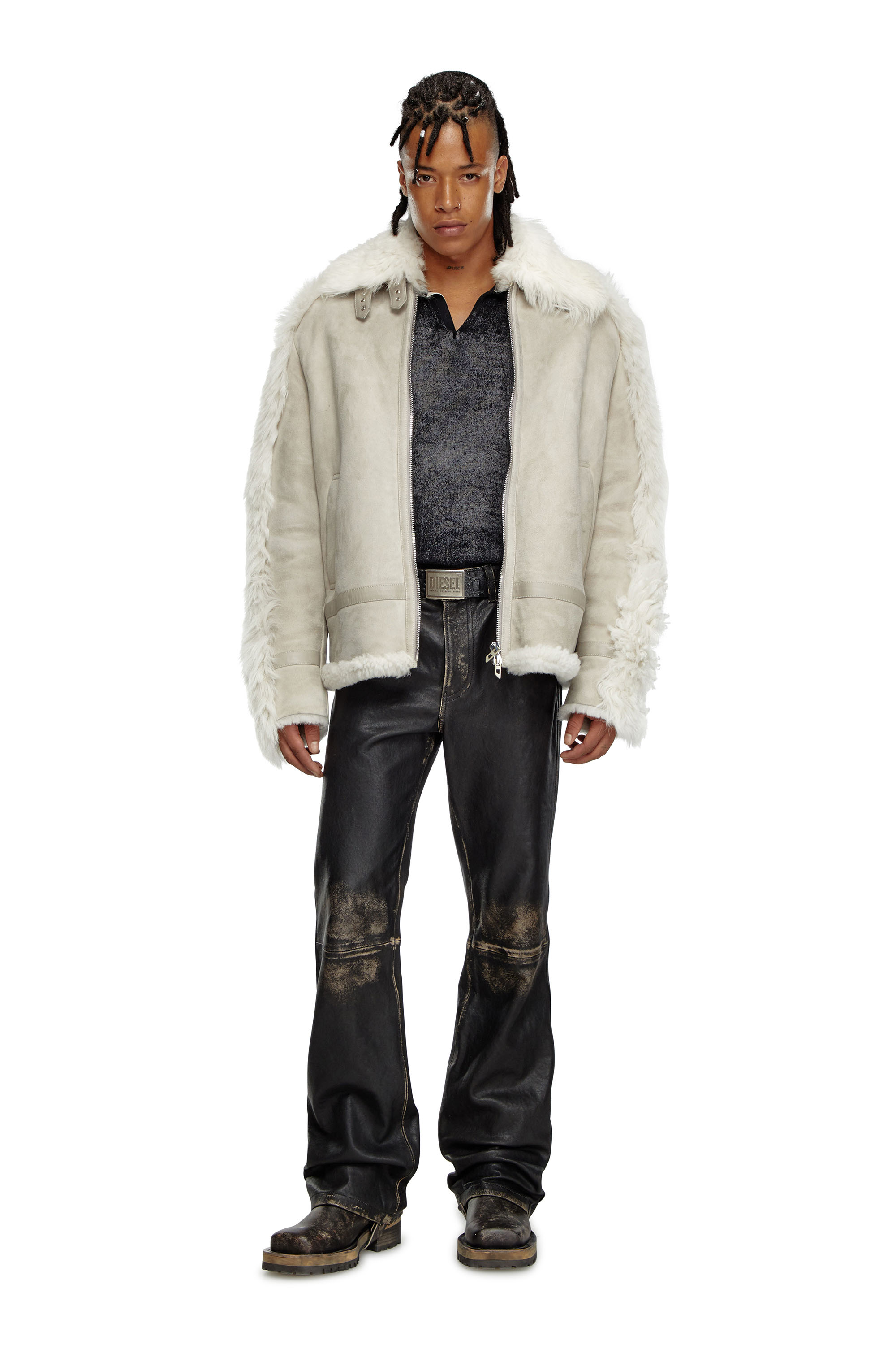 Diesel - L-OMER, Herren Jacke aus Shearling in Grau - 2