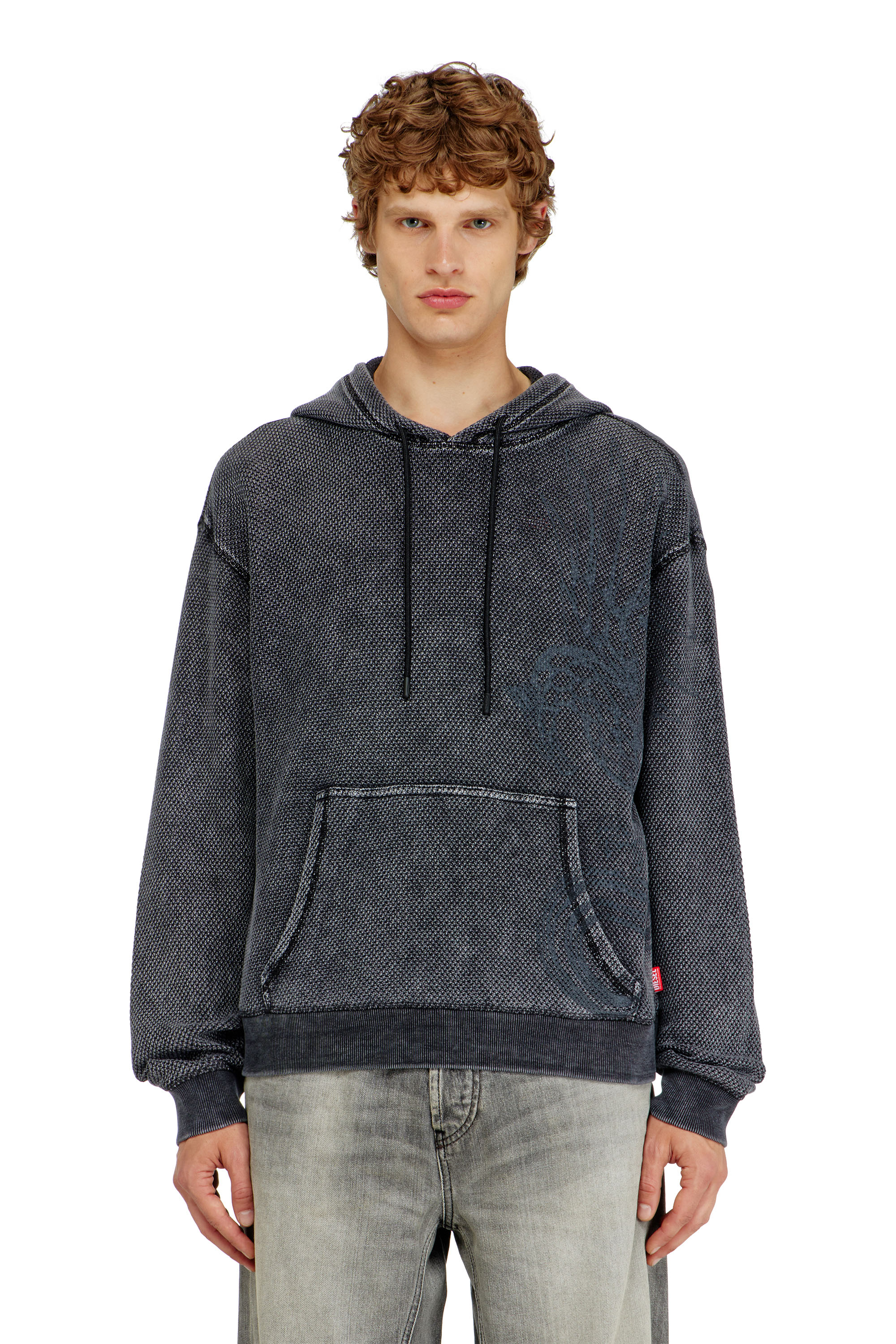 Diesel - S-NORM-HOOD-AA1, Herren Hoodie aus strukturiertem Baumwollmesh in Dunkelgrau - 3